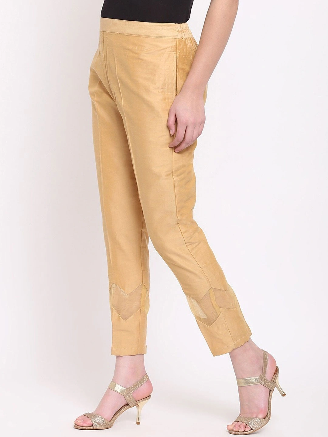 Zig Zag Silk Pant-Golden-32 (L)-2