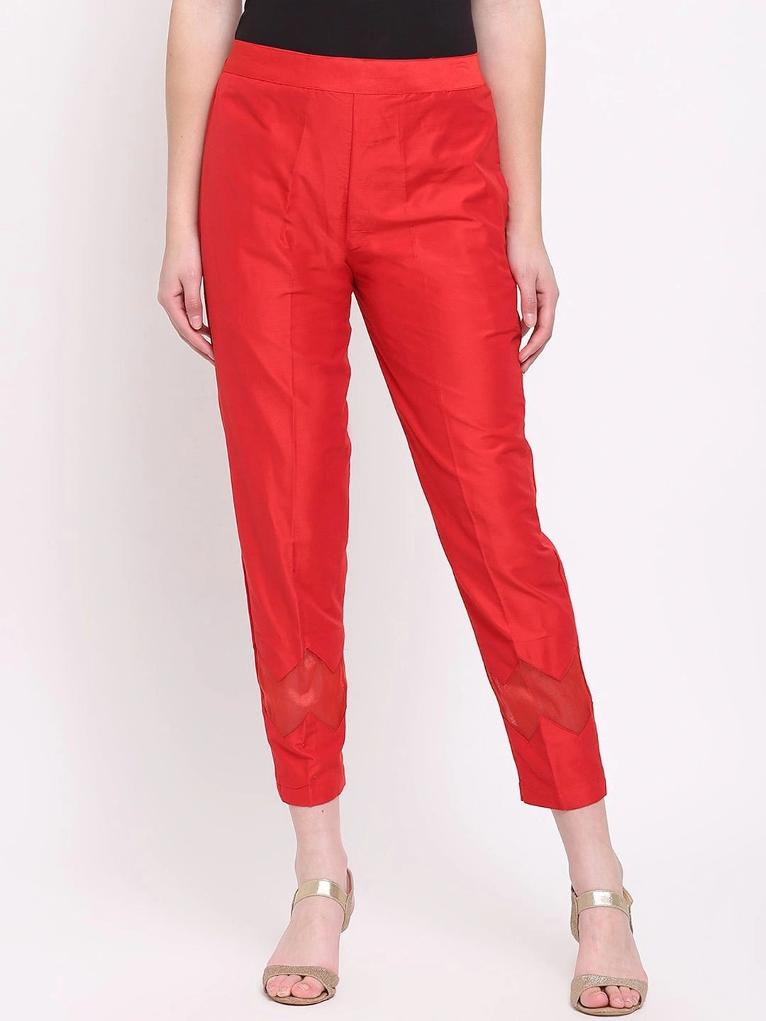 Zig Zag Silk Pant-Red-32 (L)-3