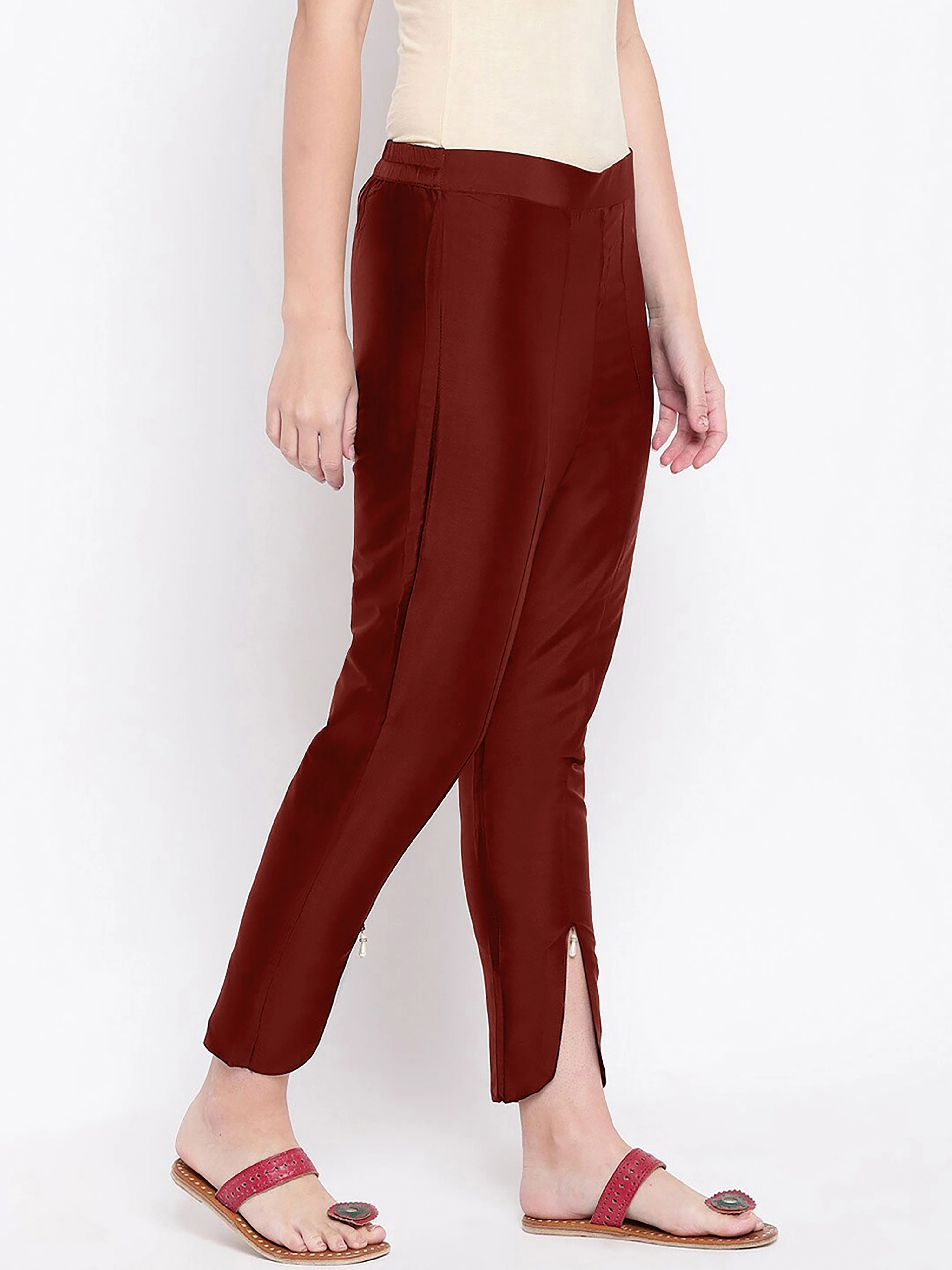 Tulip Silk Pant-32 (L)-Maroon-1