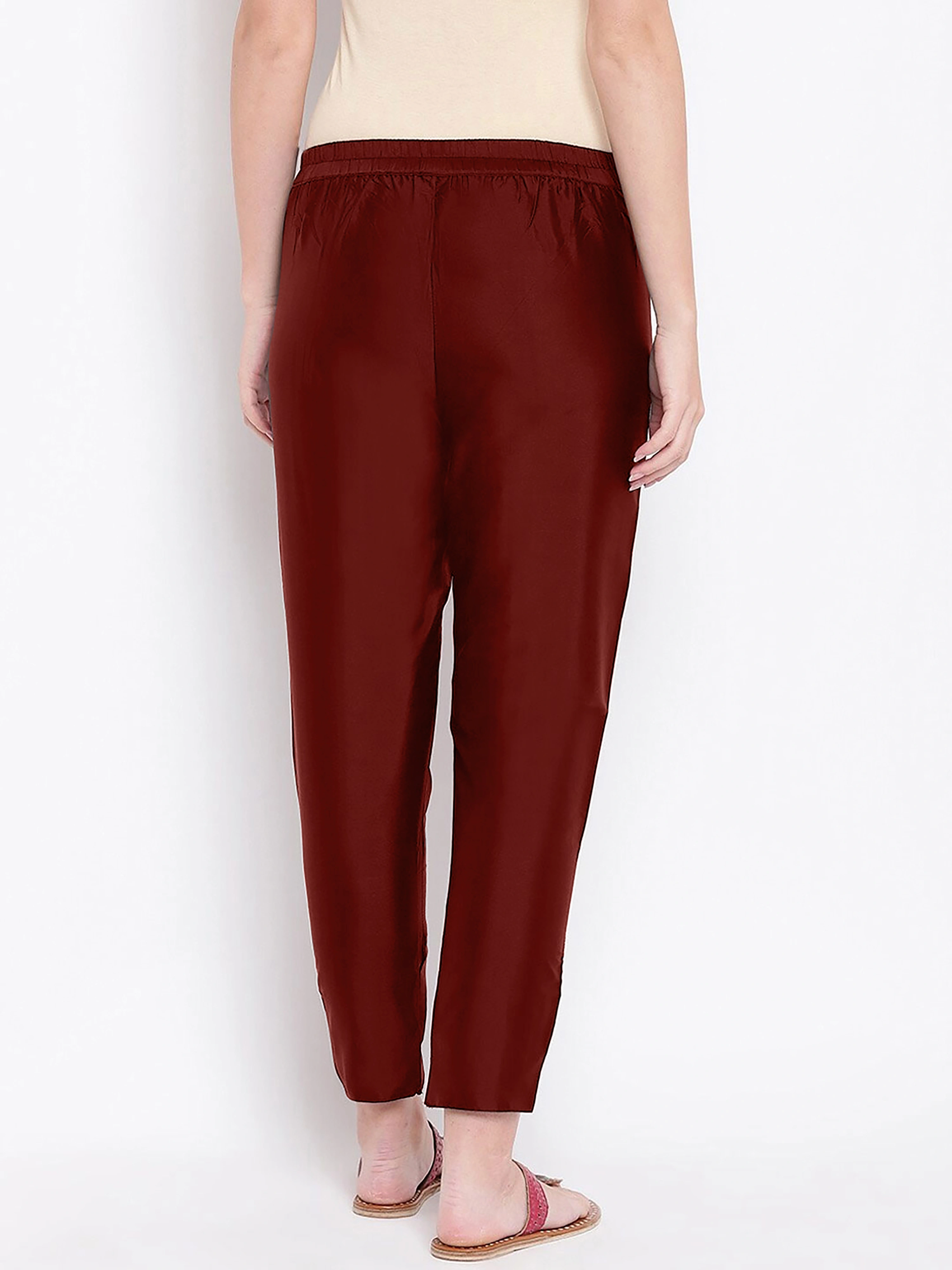 Tulip Silk Pant-32 (L)-Maroon-2