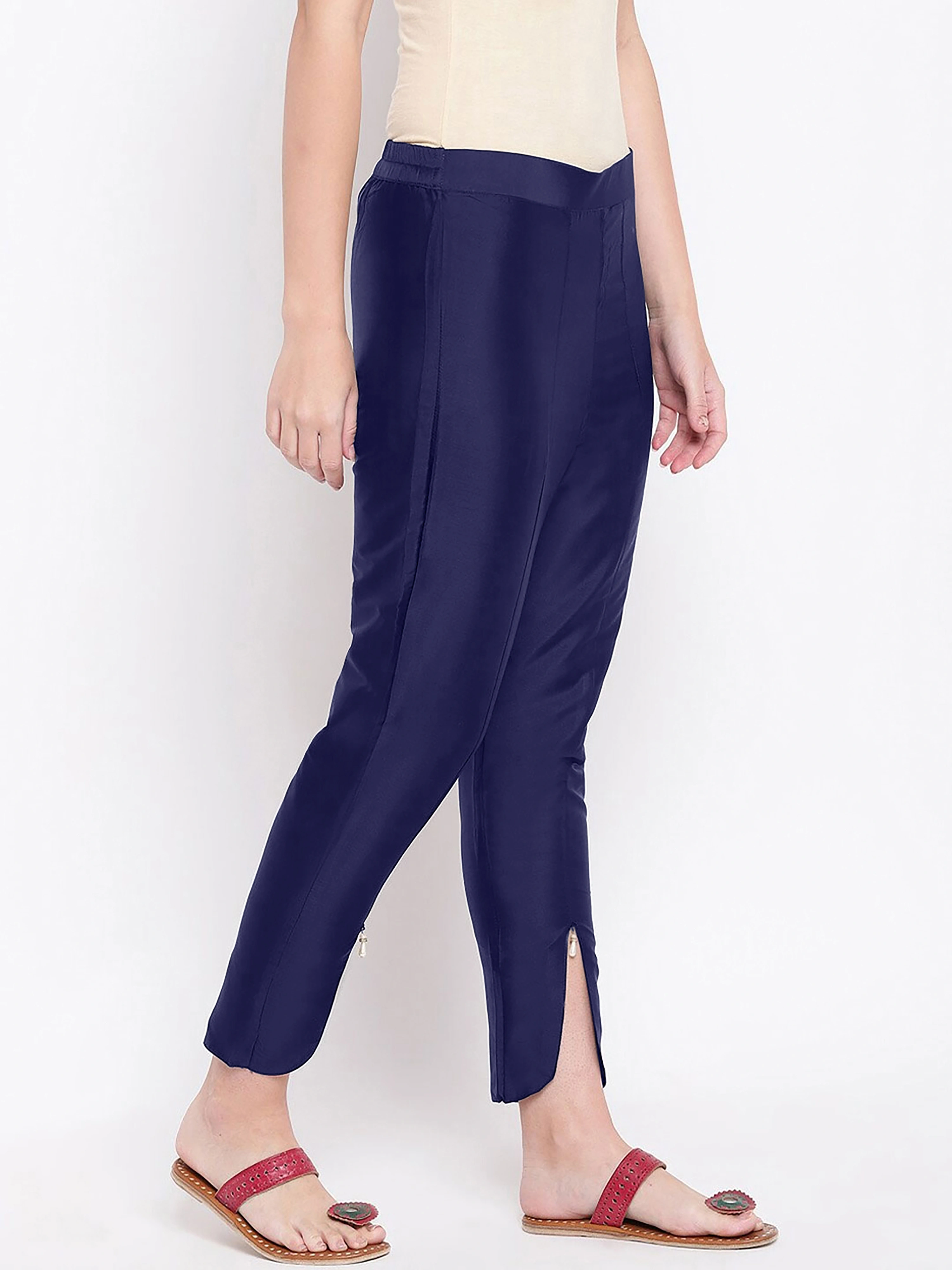 Tulip Silk Pant-32 (L)-Navy-1