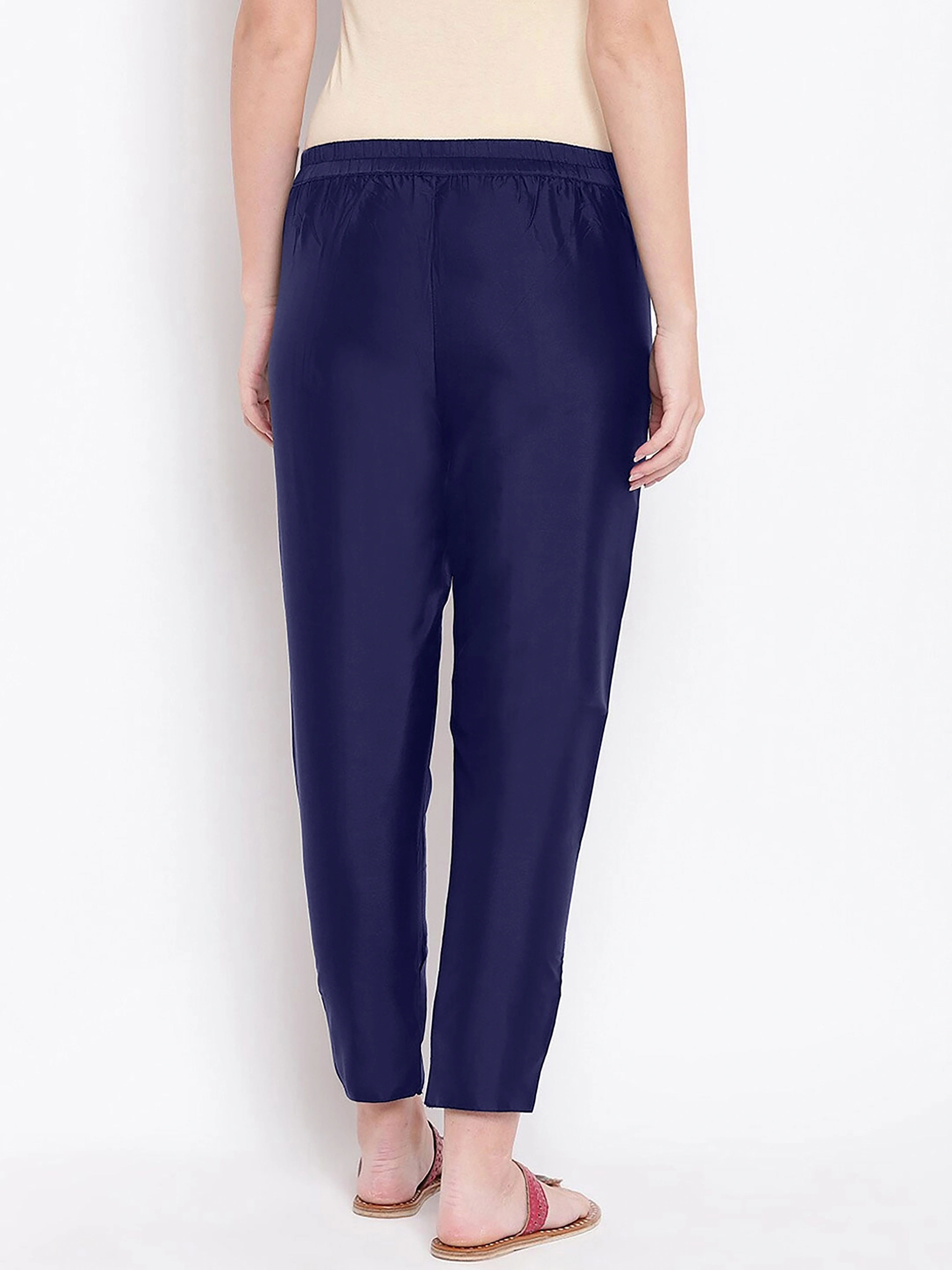 Tulip Silk Pant-32 (L)-Navy-2