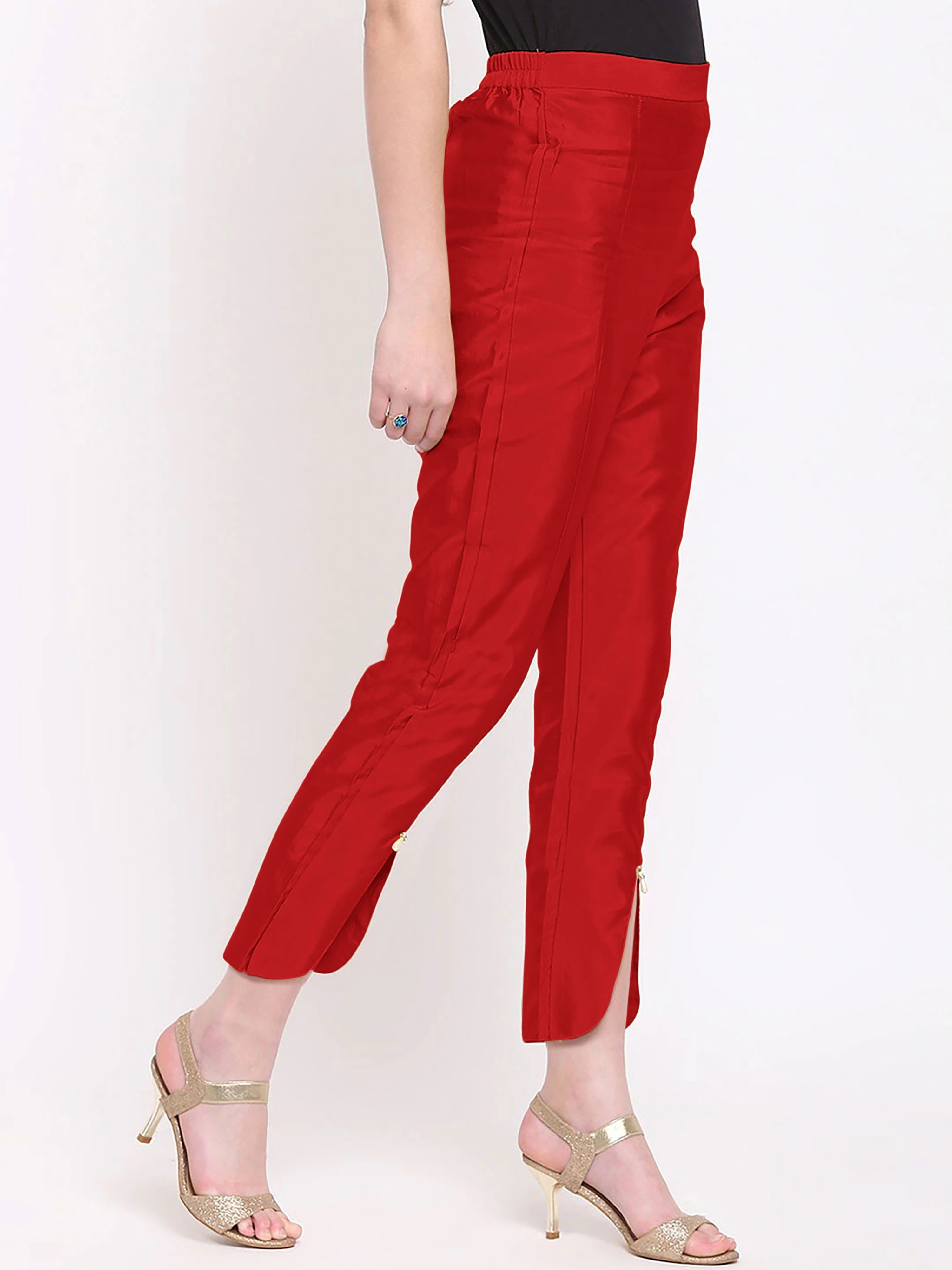 Tulip Silk Pant-32 (L)-Red-1