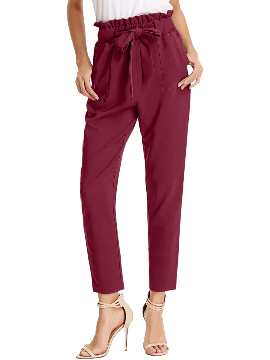 Tie Knot Pant-Wine-30-32 (L)-3