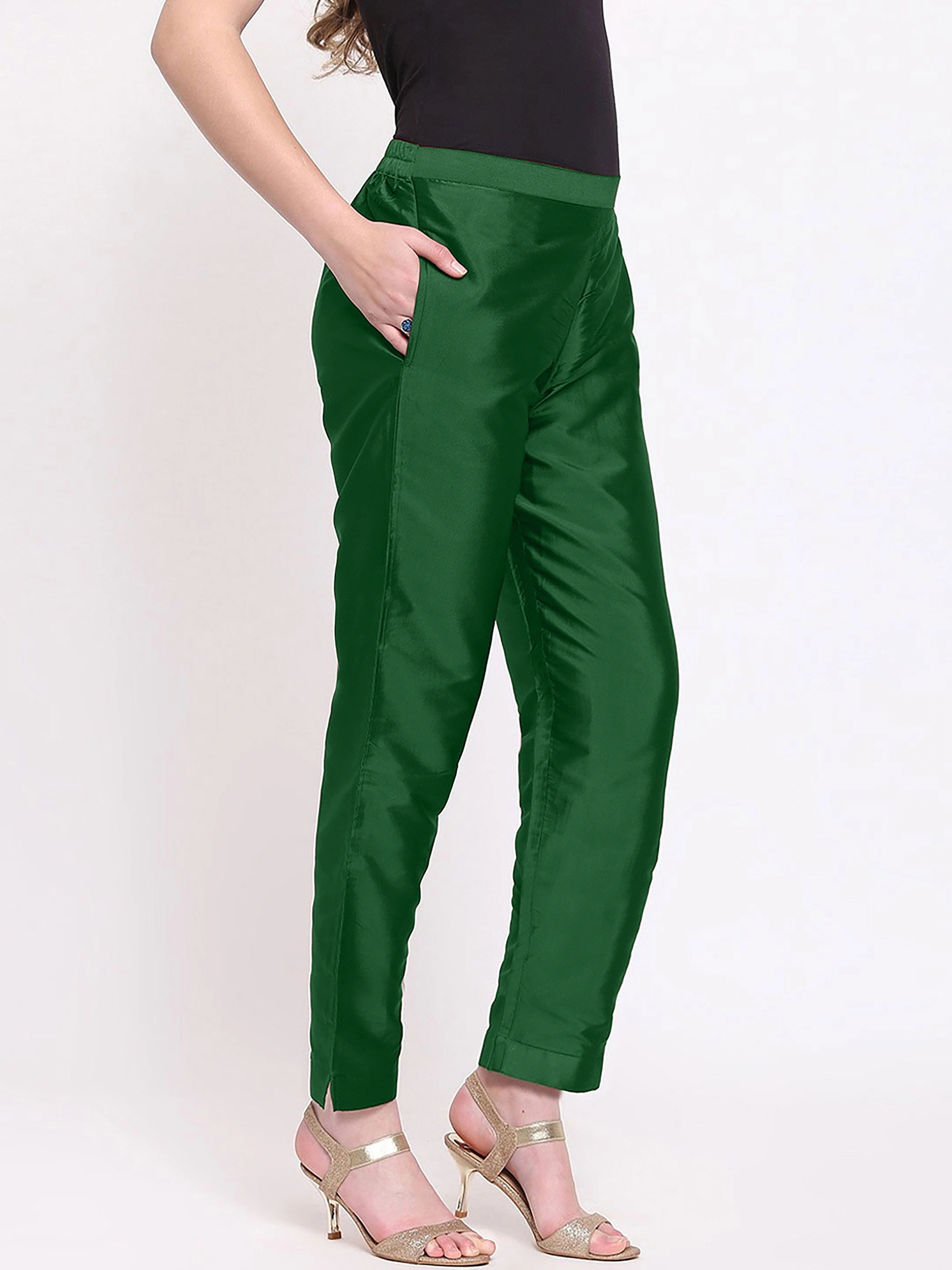 Taffeta Silk Pant-Green-32 (L)-1