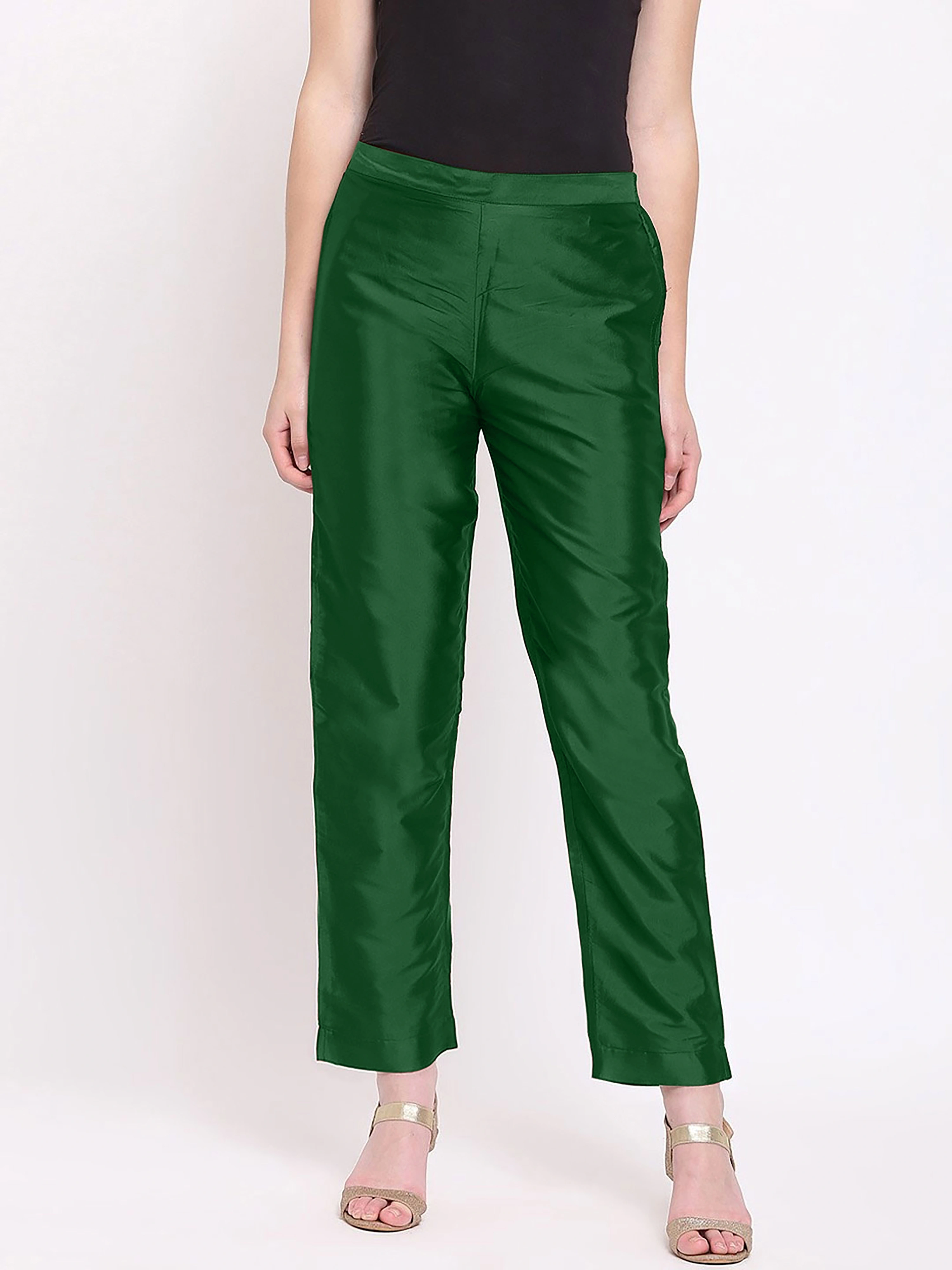 Taffeta Silk Pant-Green-32 (L)-2