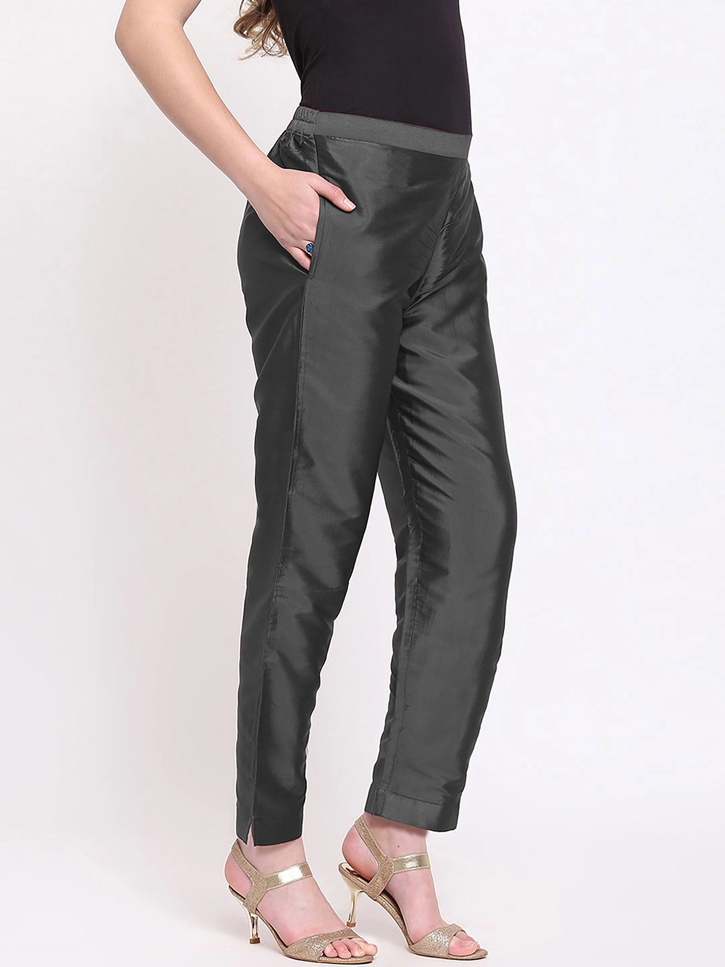 Taffeta Silk Pant-Black-32 (L)-1