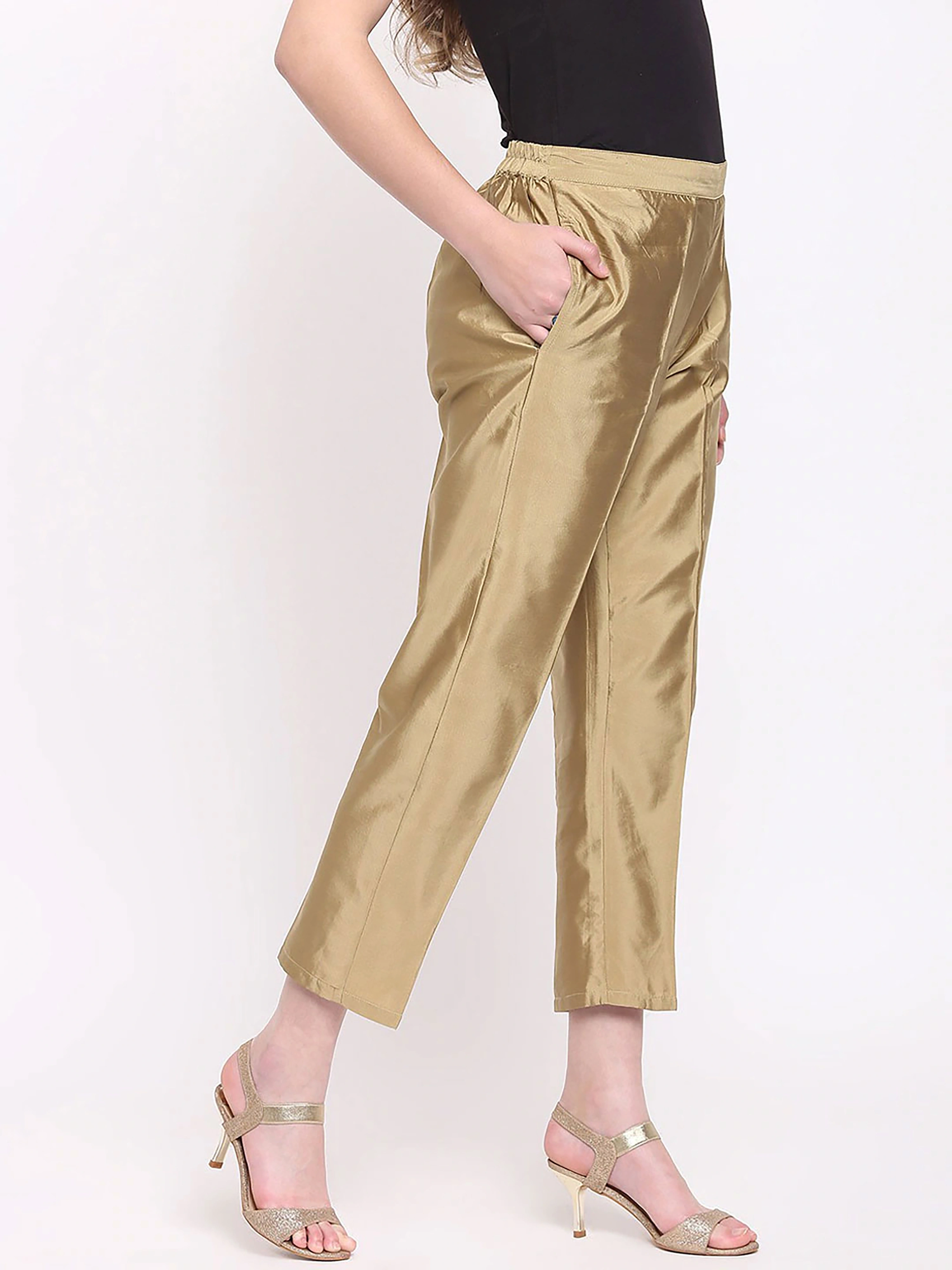 Taffeta Silk Pant-Golden-32 (L)-1