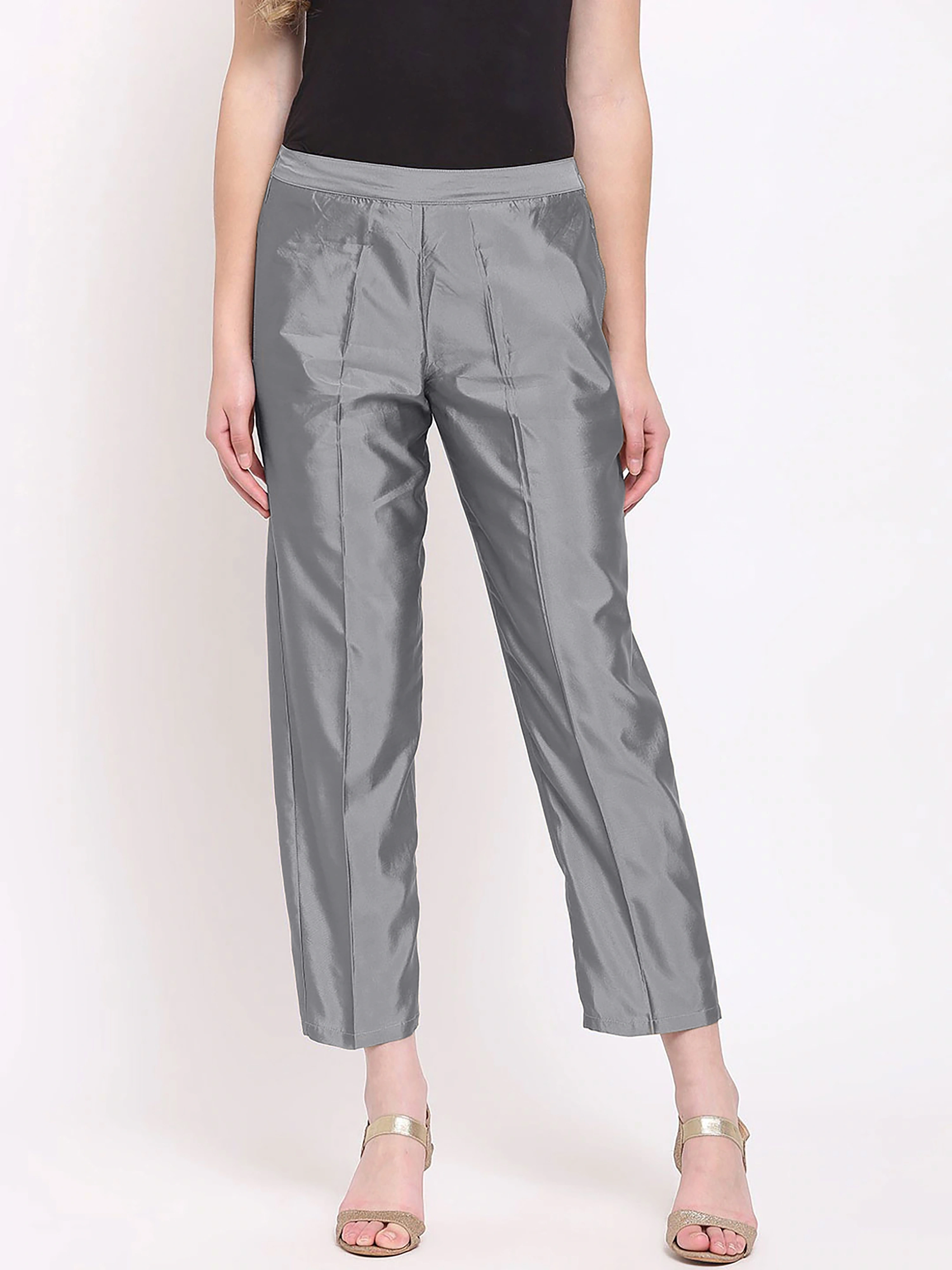 Taffeta Silk Pant-Grey-32 (L)-2