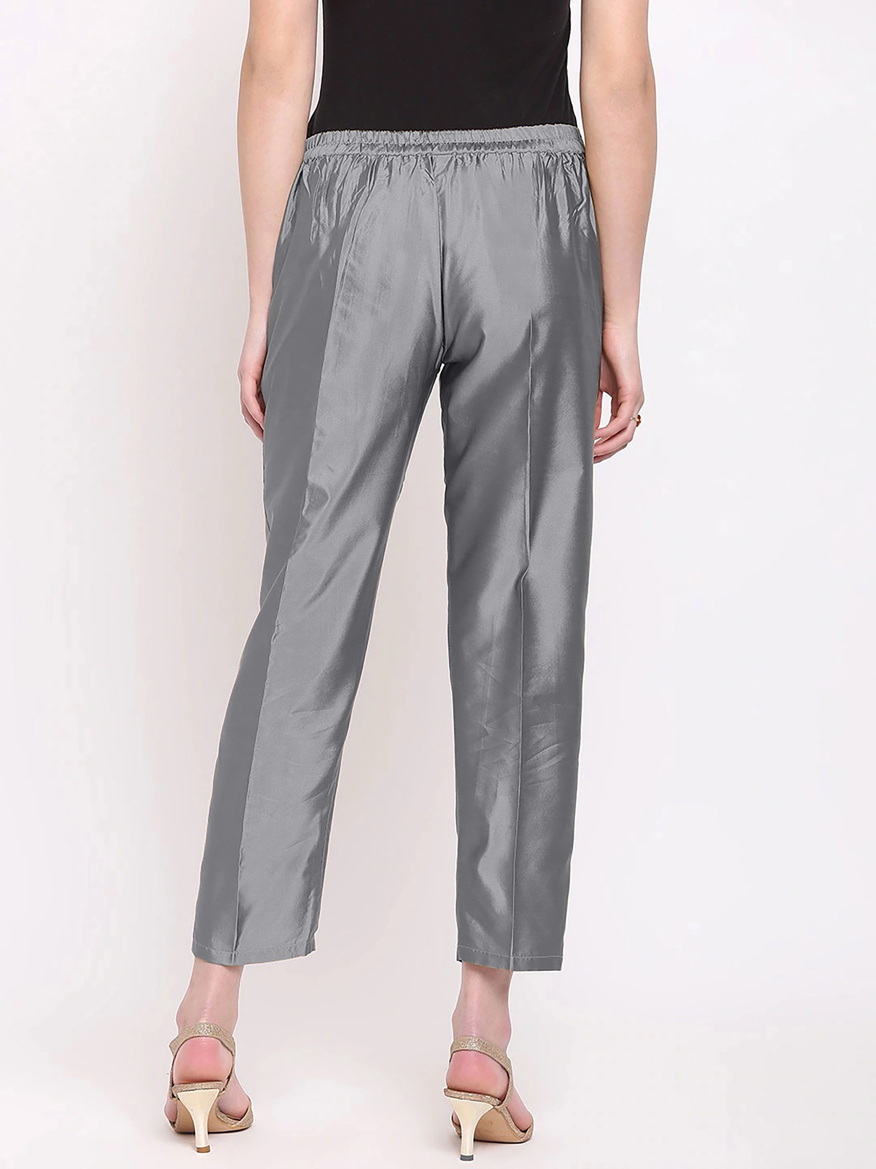 Taffeta Silk Pant-Grey-32 (L)-3