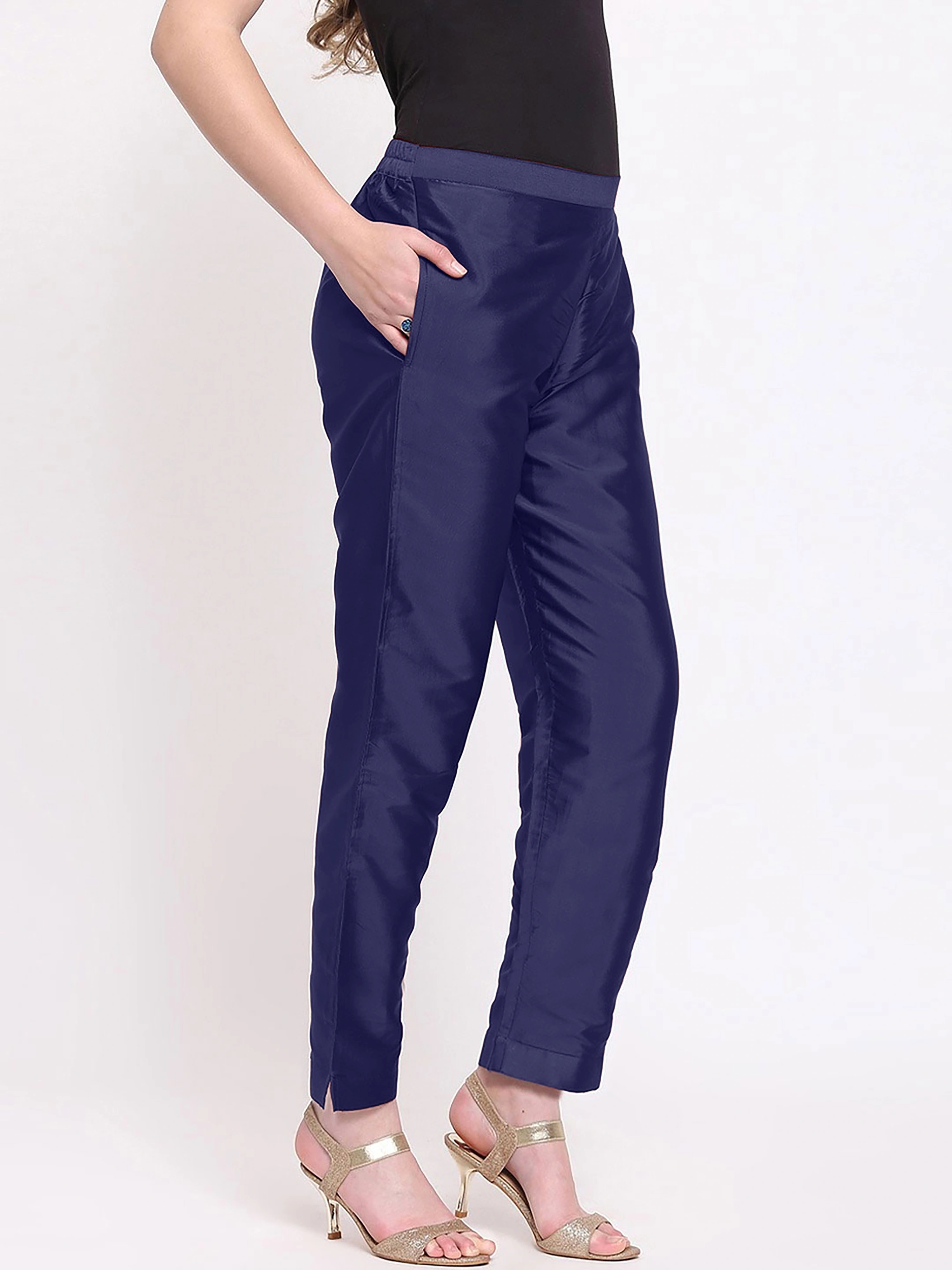 Taffeta Silk Pant-Navy-32 (L)-1