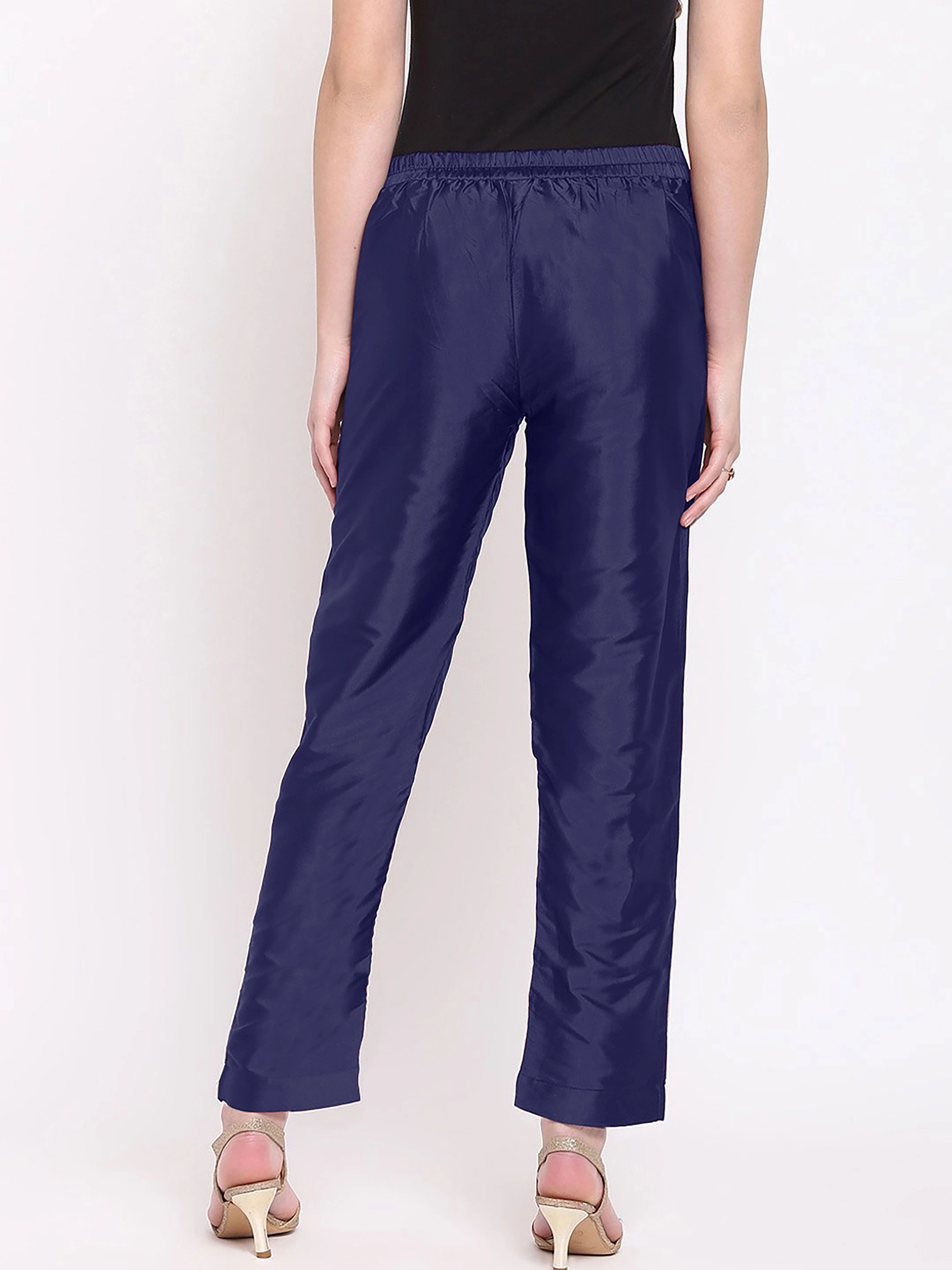 Taffeta Silk Pant-Navy-32 (L)-3