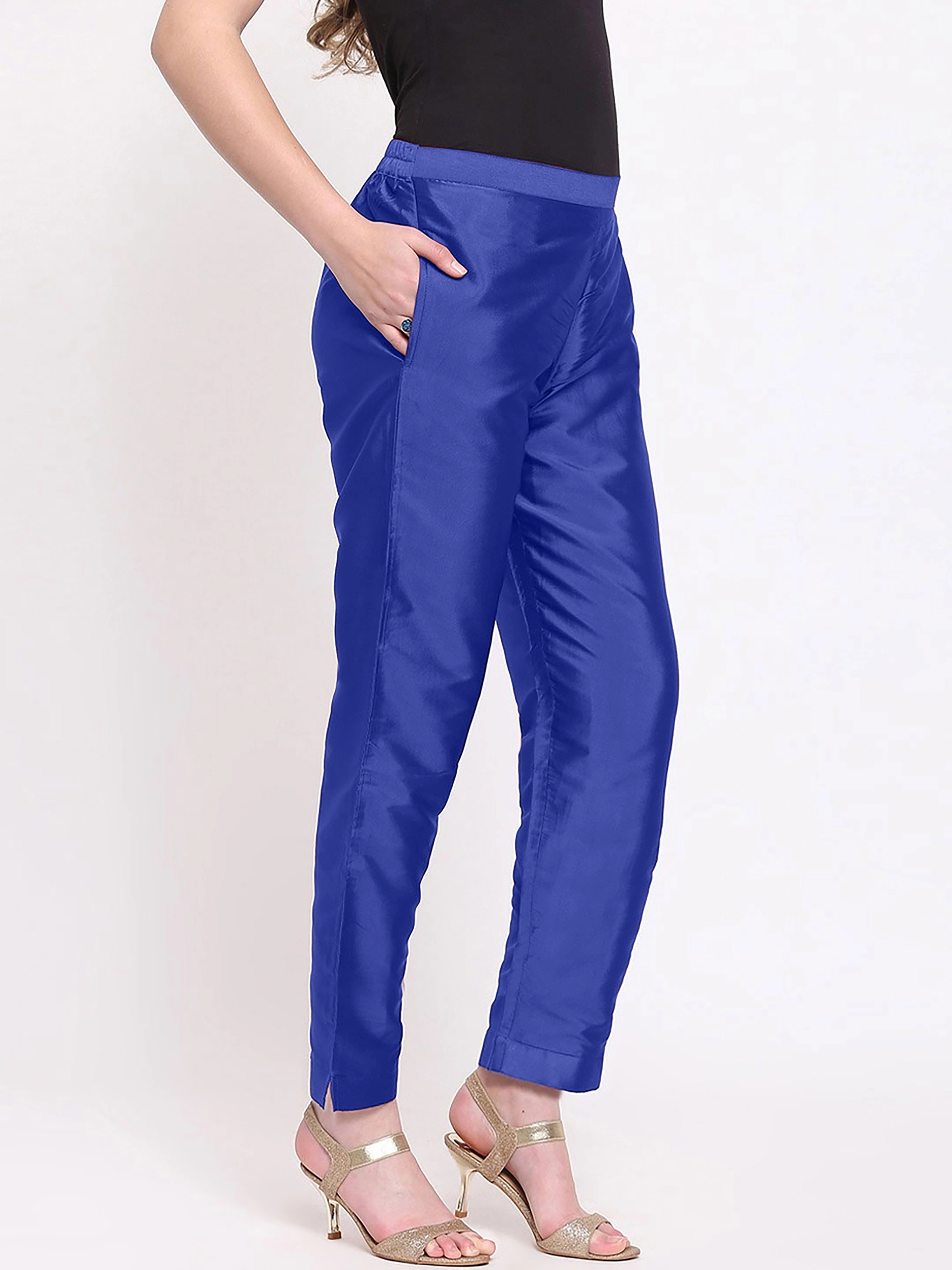 Taffeta Silk Pant-Blue-32 (L)-1