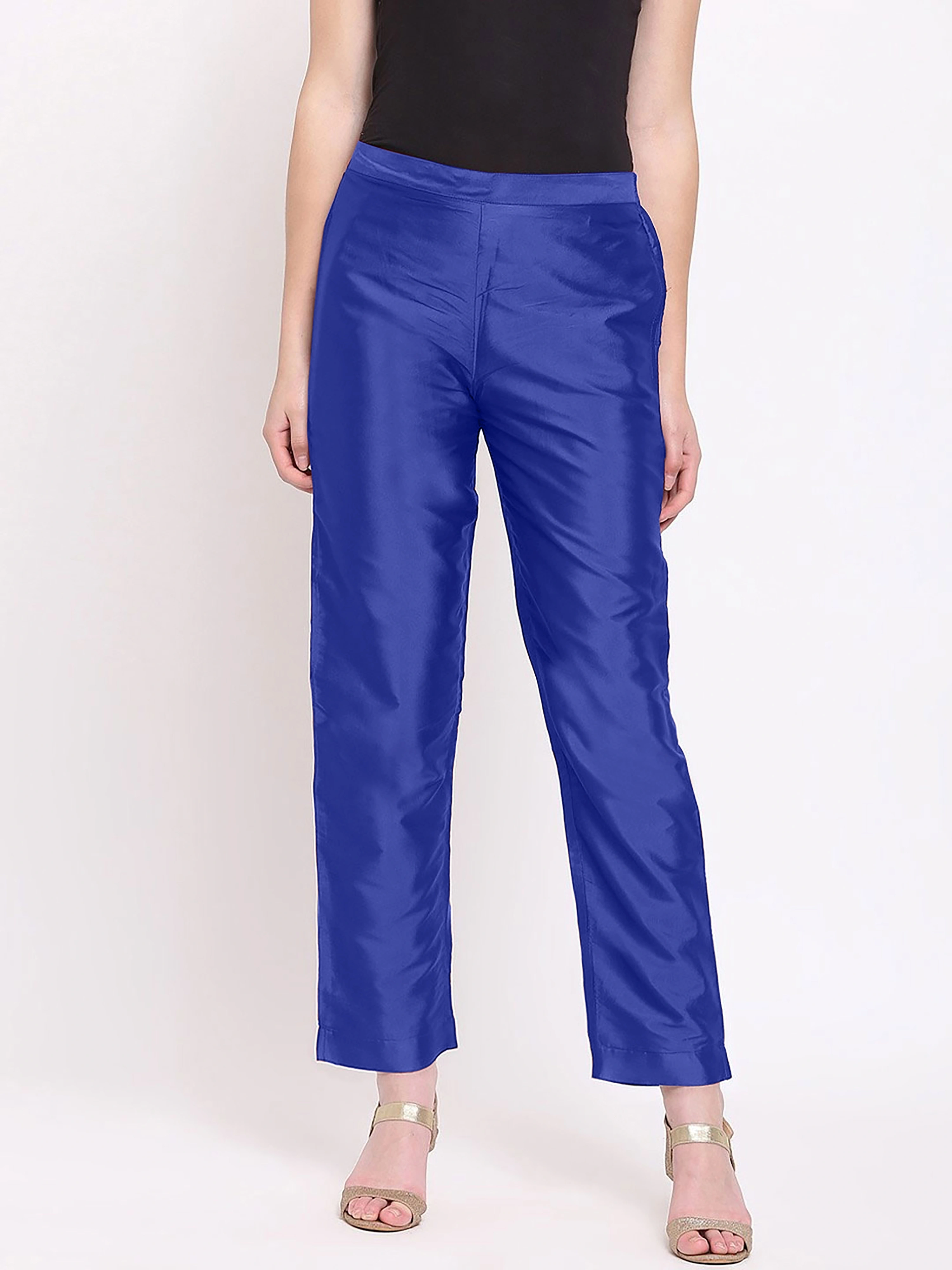 Taffeta Silk Pant-Blue-32 (L)-2