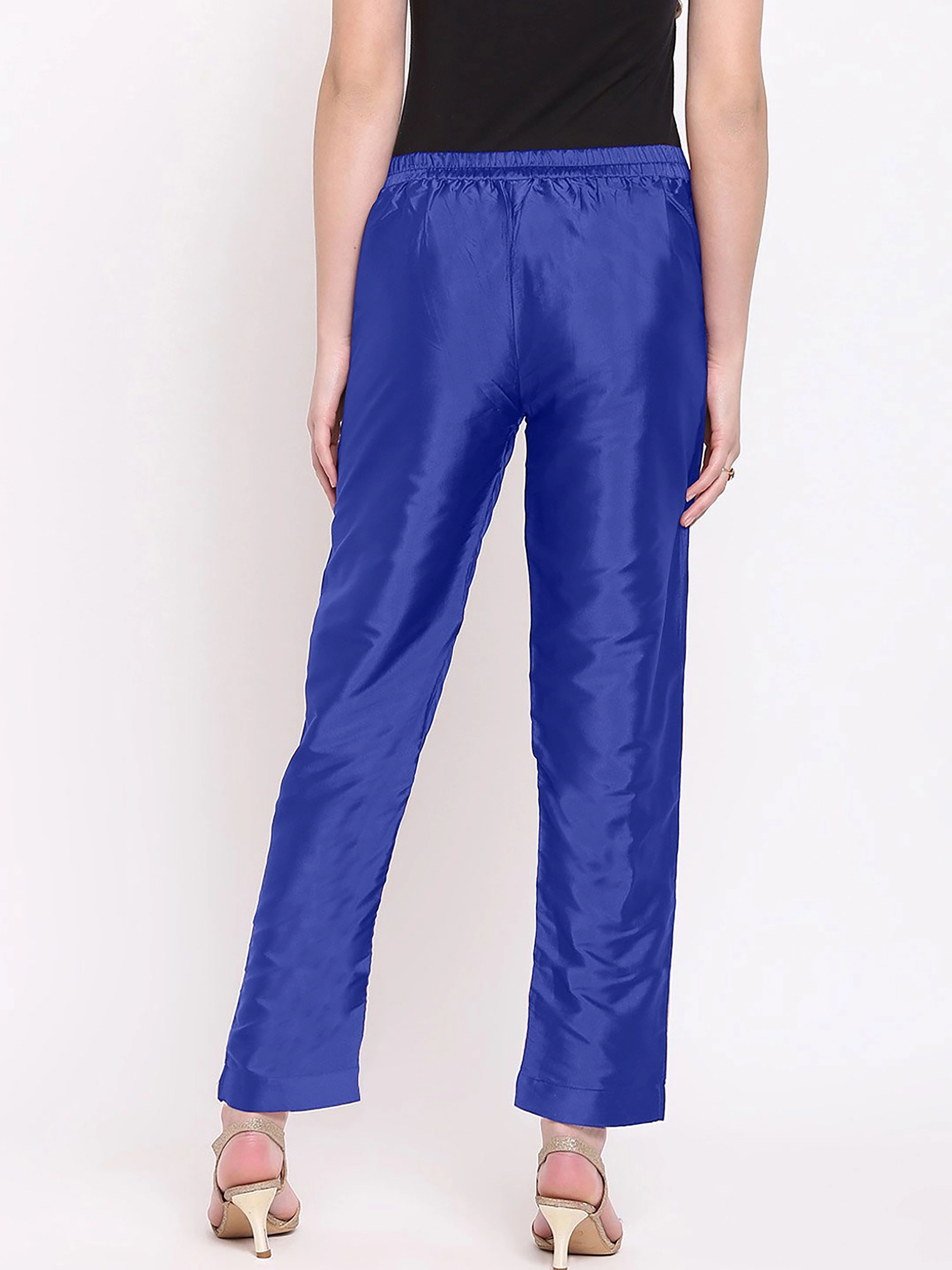 Taffeta Silk Pant-Blue-32 (L)-3