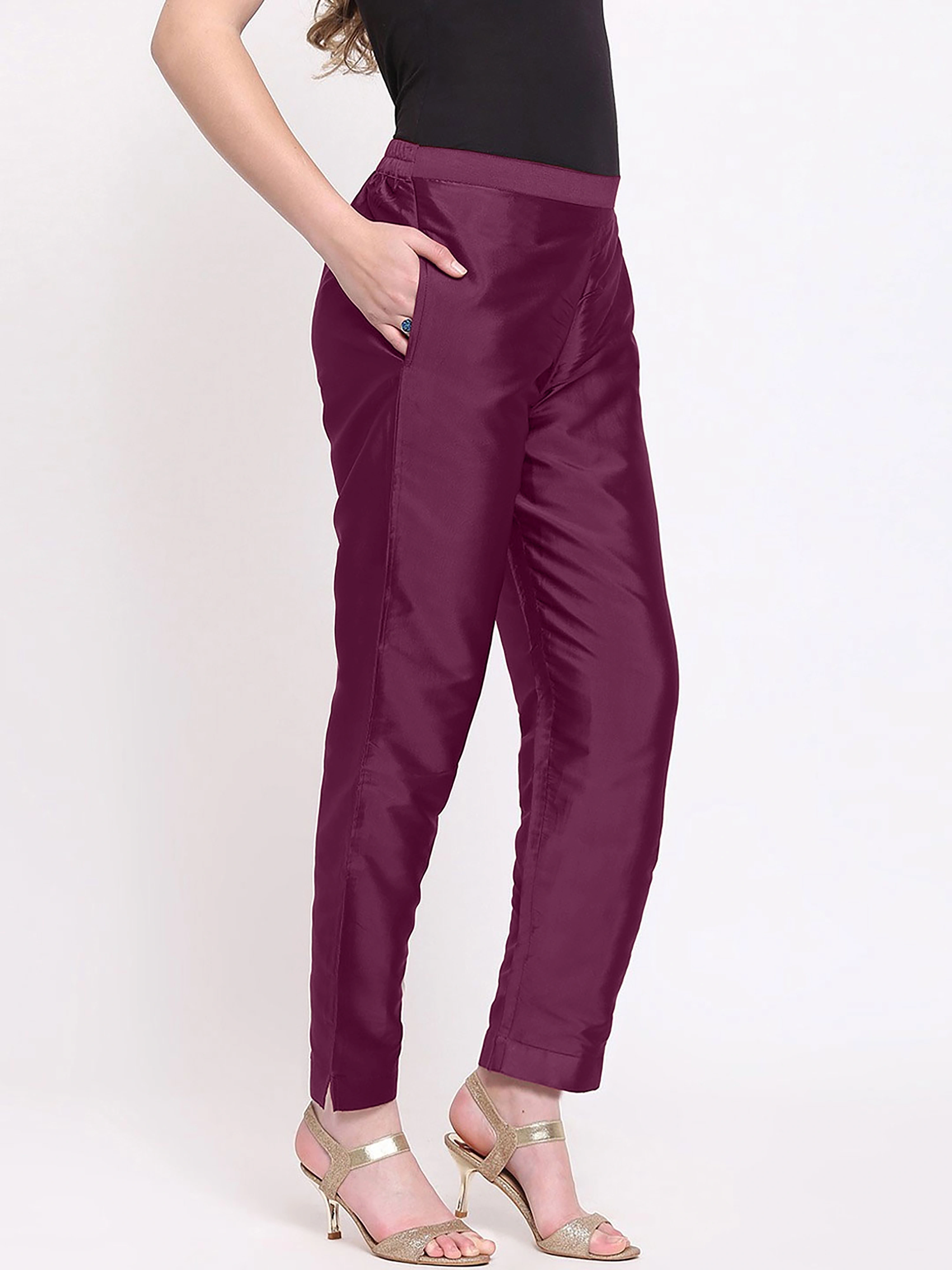 Taffeta Silk Pant-Wine-32 (L)-1