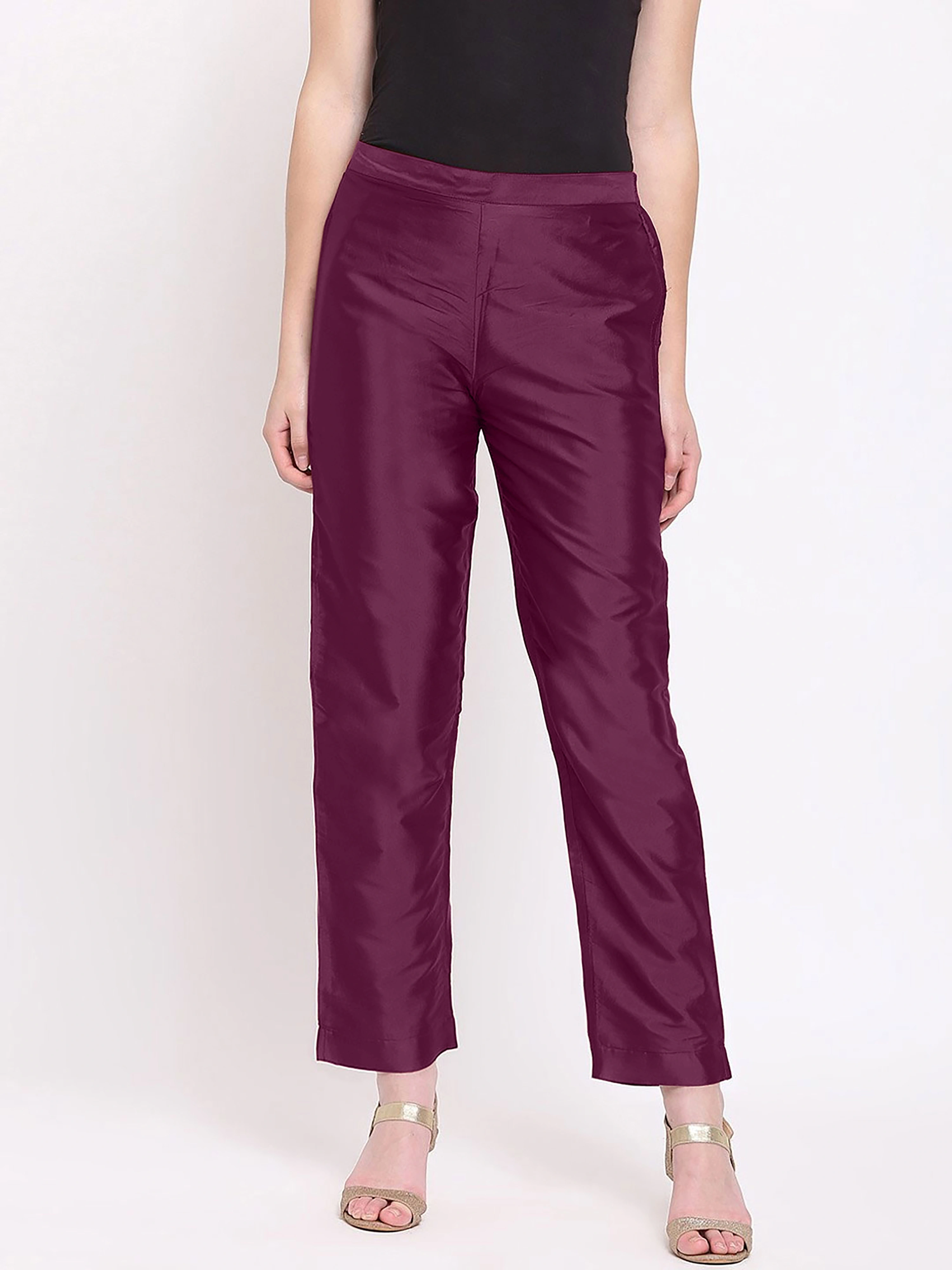 Taffeta Silk Pant-Wine-32 (L)-2