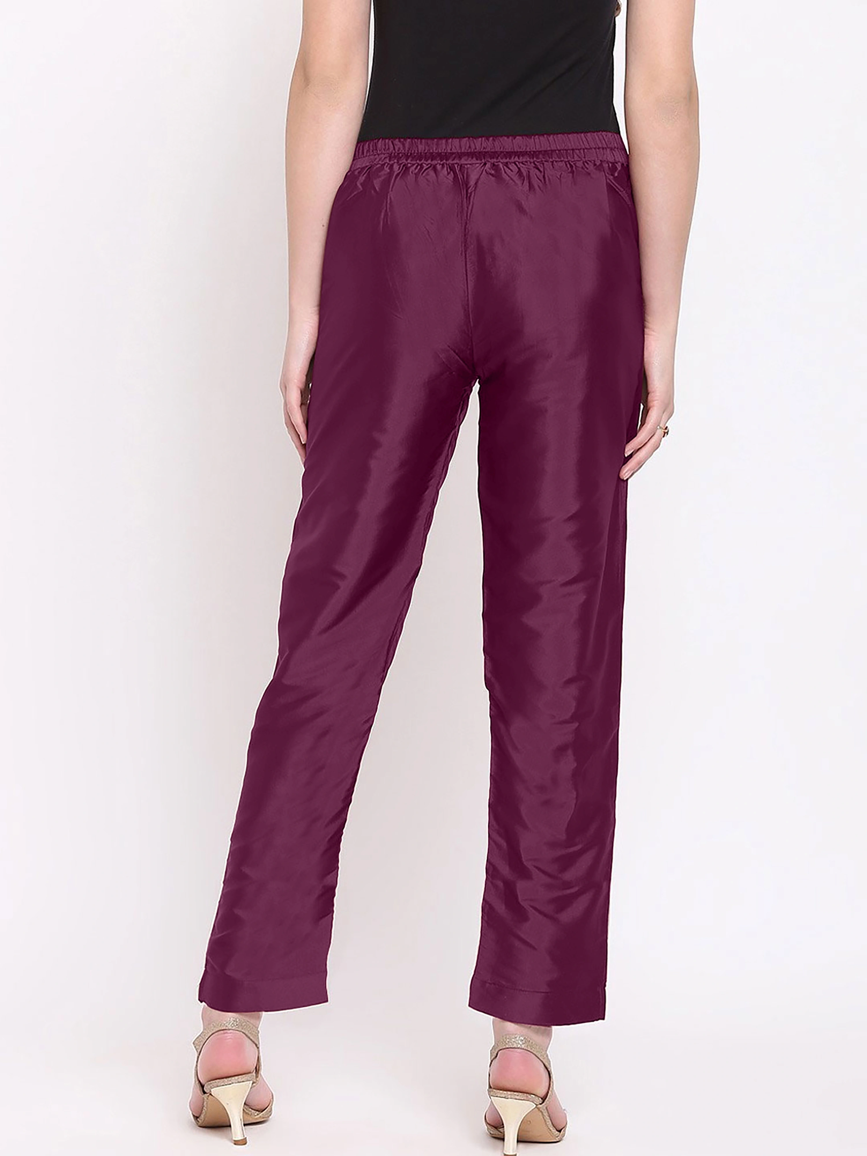 Taffeta Silk Pant-Wine-32 (L)-3