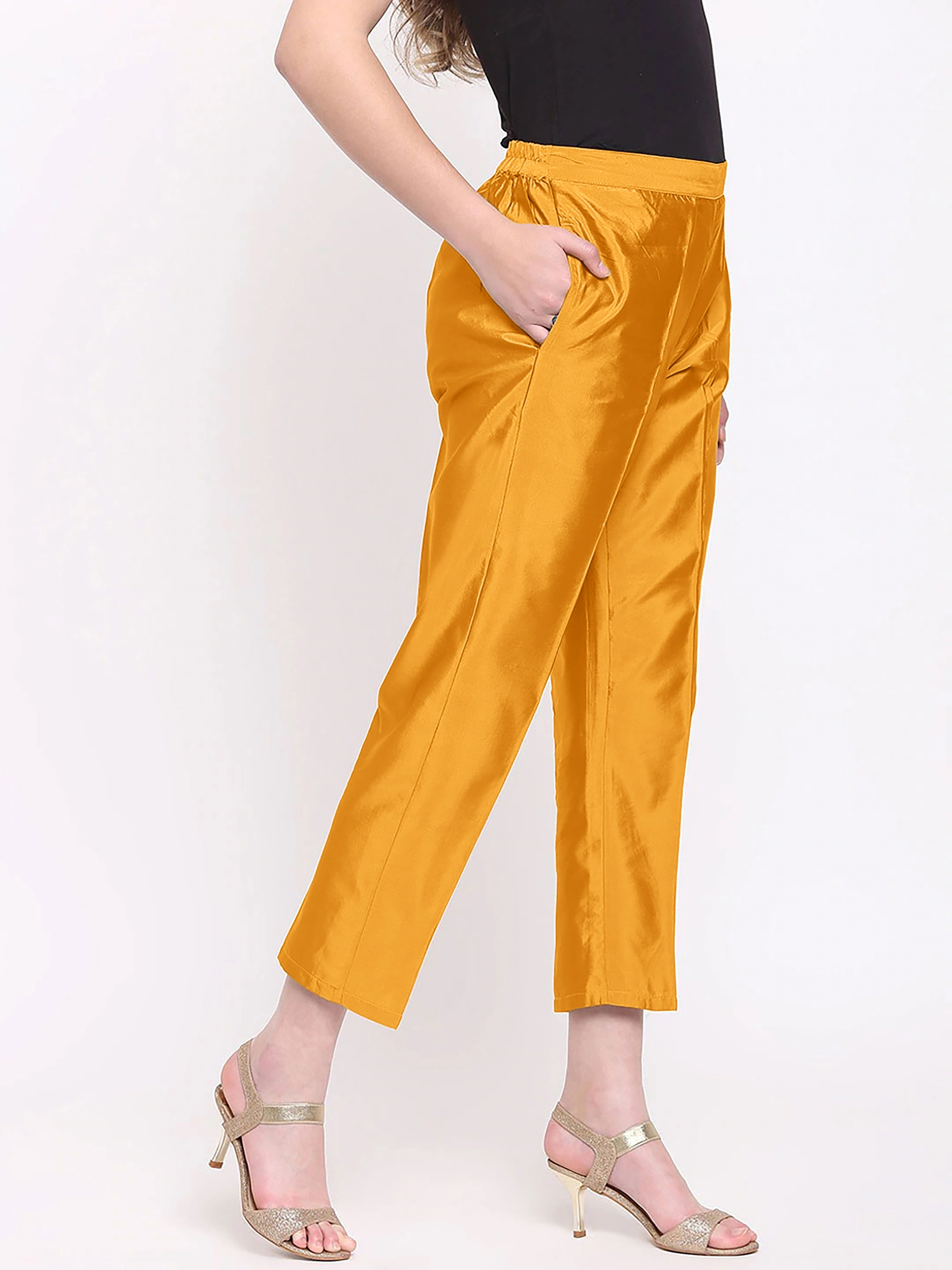 Taffeta Silk Pant-Yellow-32 (L)-1