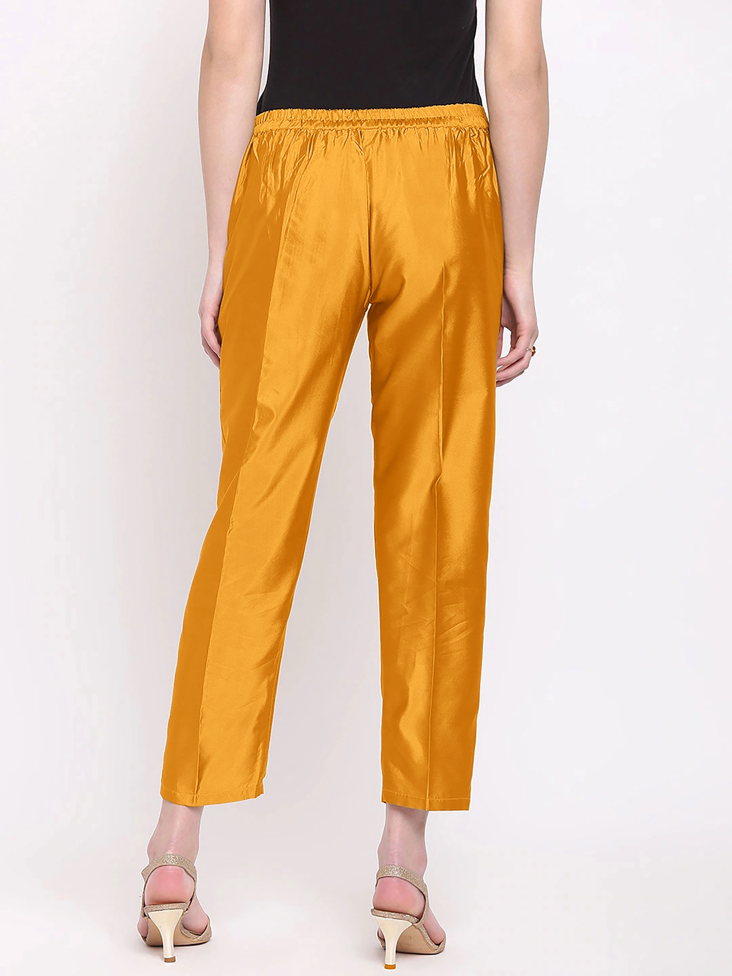 Taffeta Silk Pant-Yellow-32 (L)-3