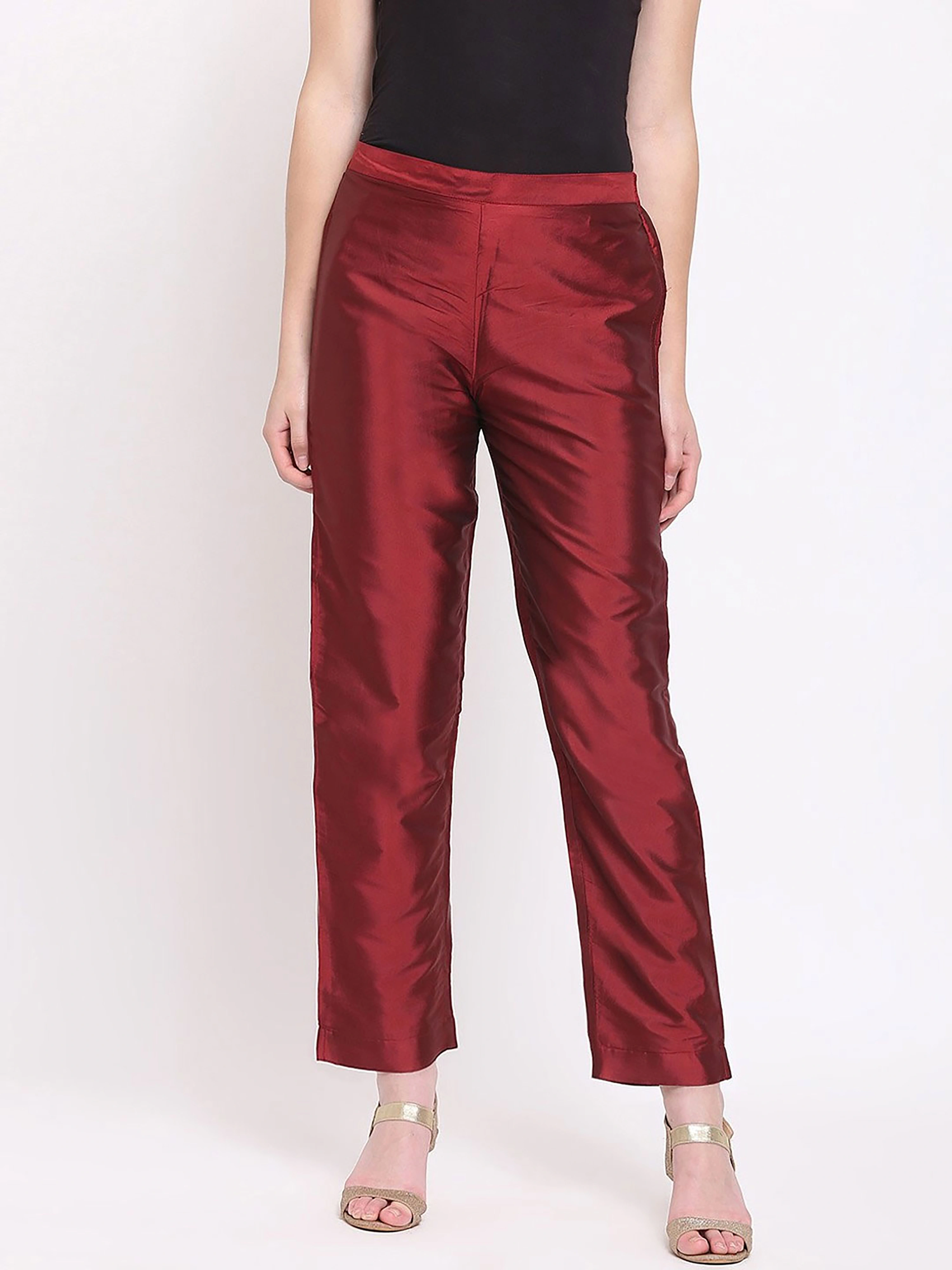 Taffeta Silk Pant-Maroon-32 (L)-2