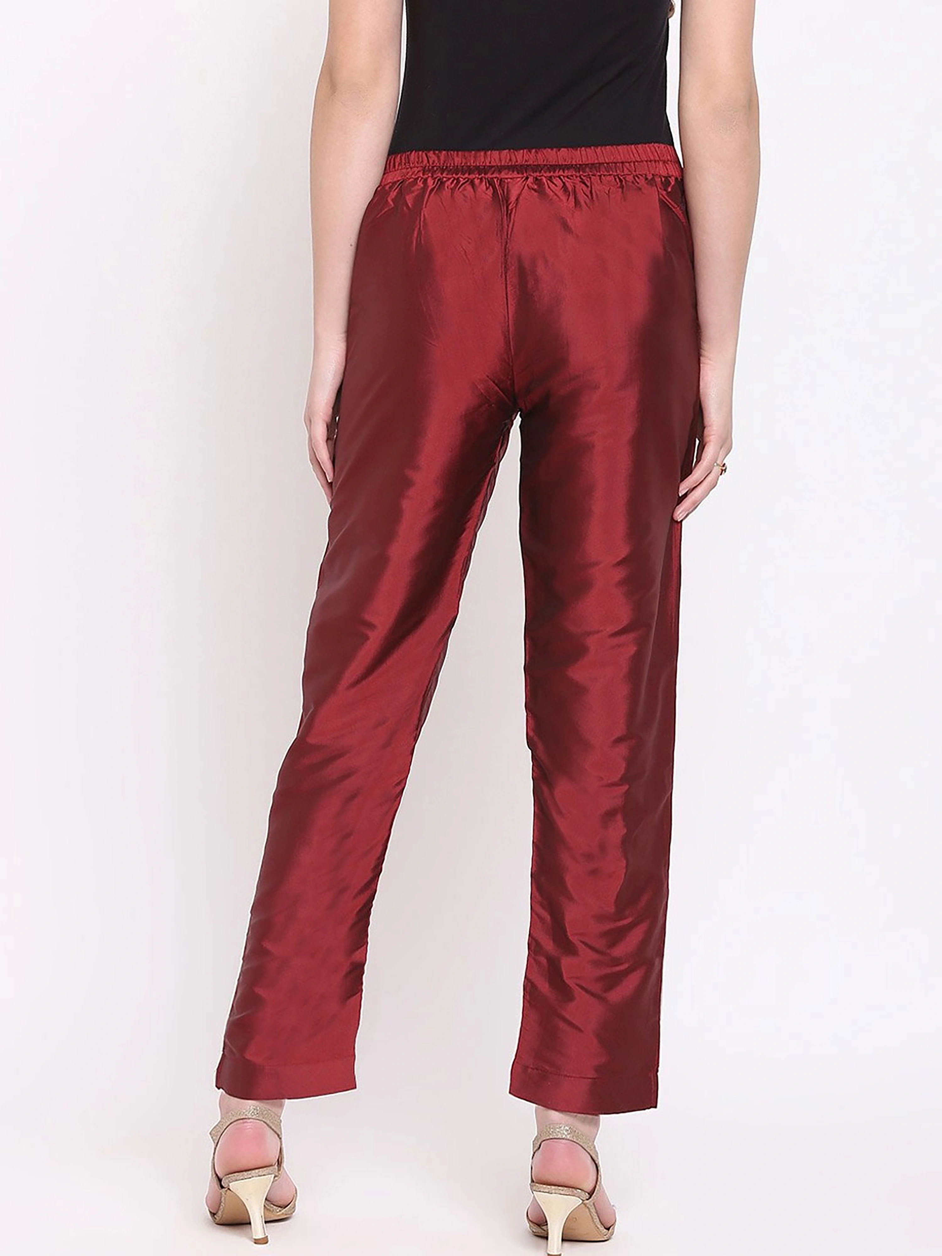 Taffeta Silk Pant-Maroon-32 (L)-3