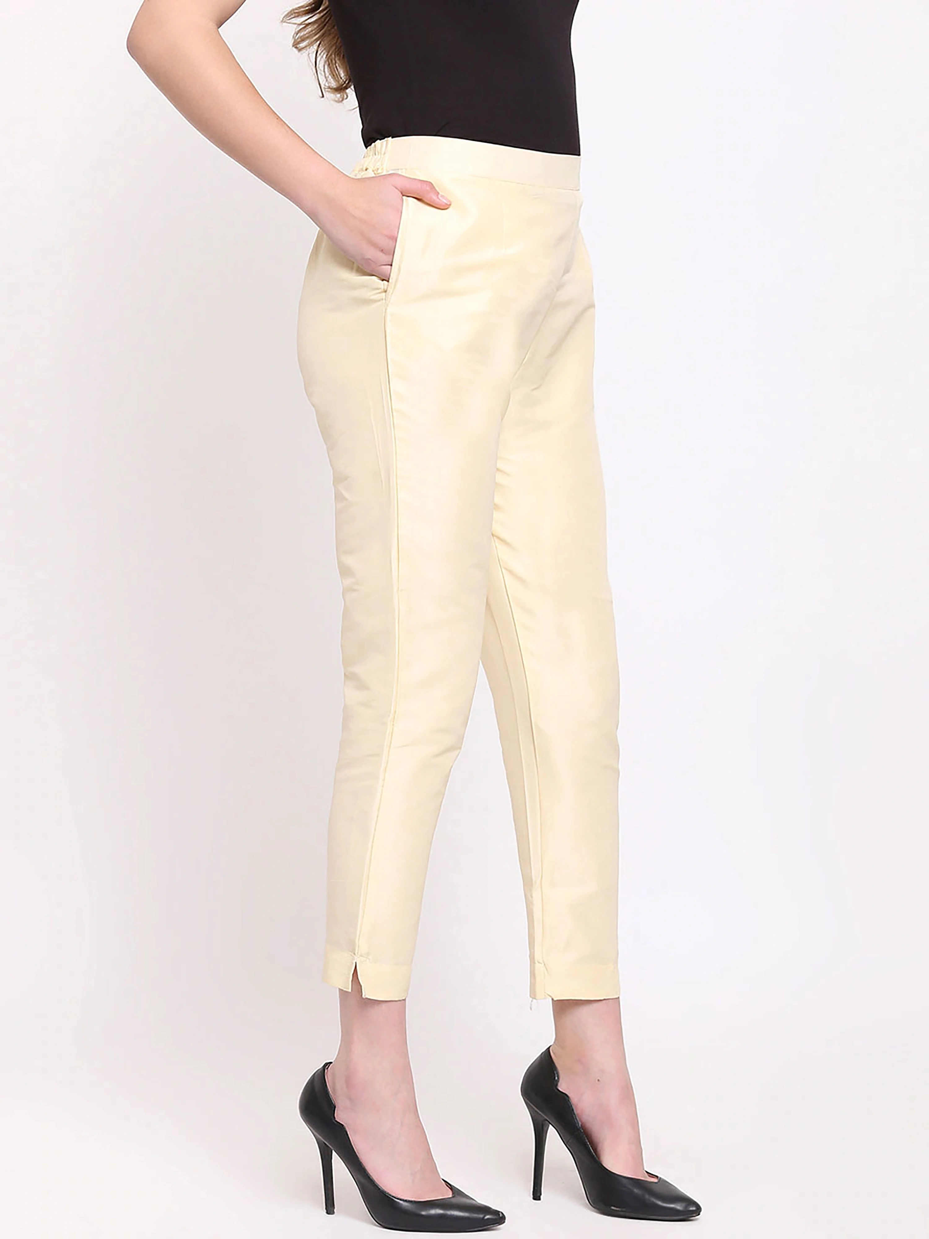 Taffeta Silk Pant-White-32 (L)-1