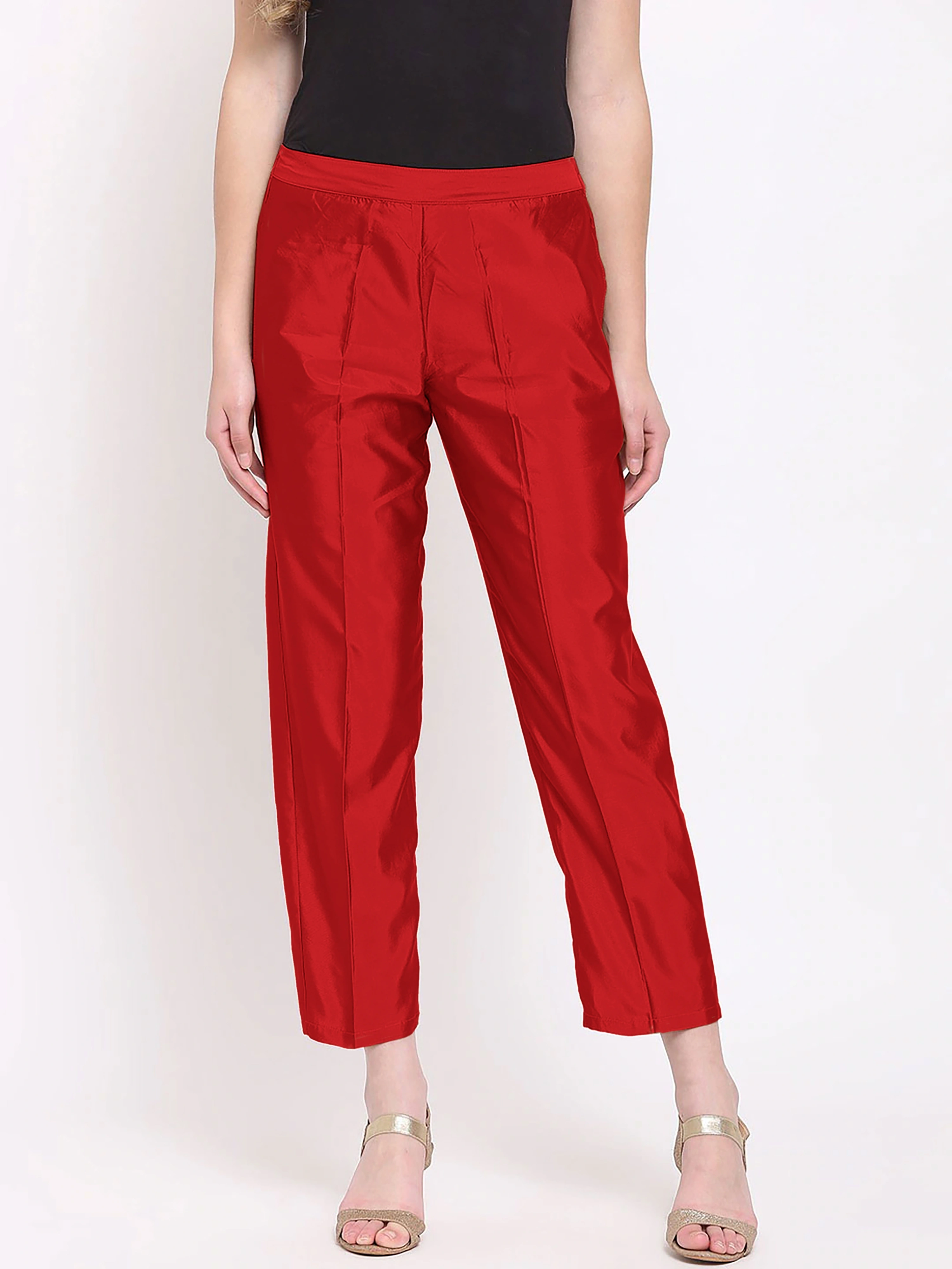 Taffeta Silk Pant-Red-32 (L)-2