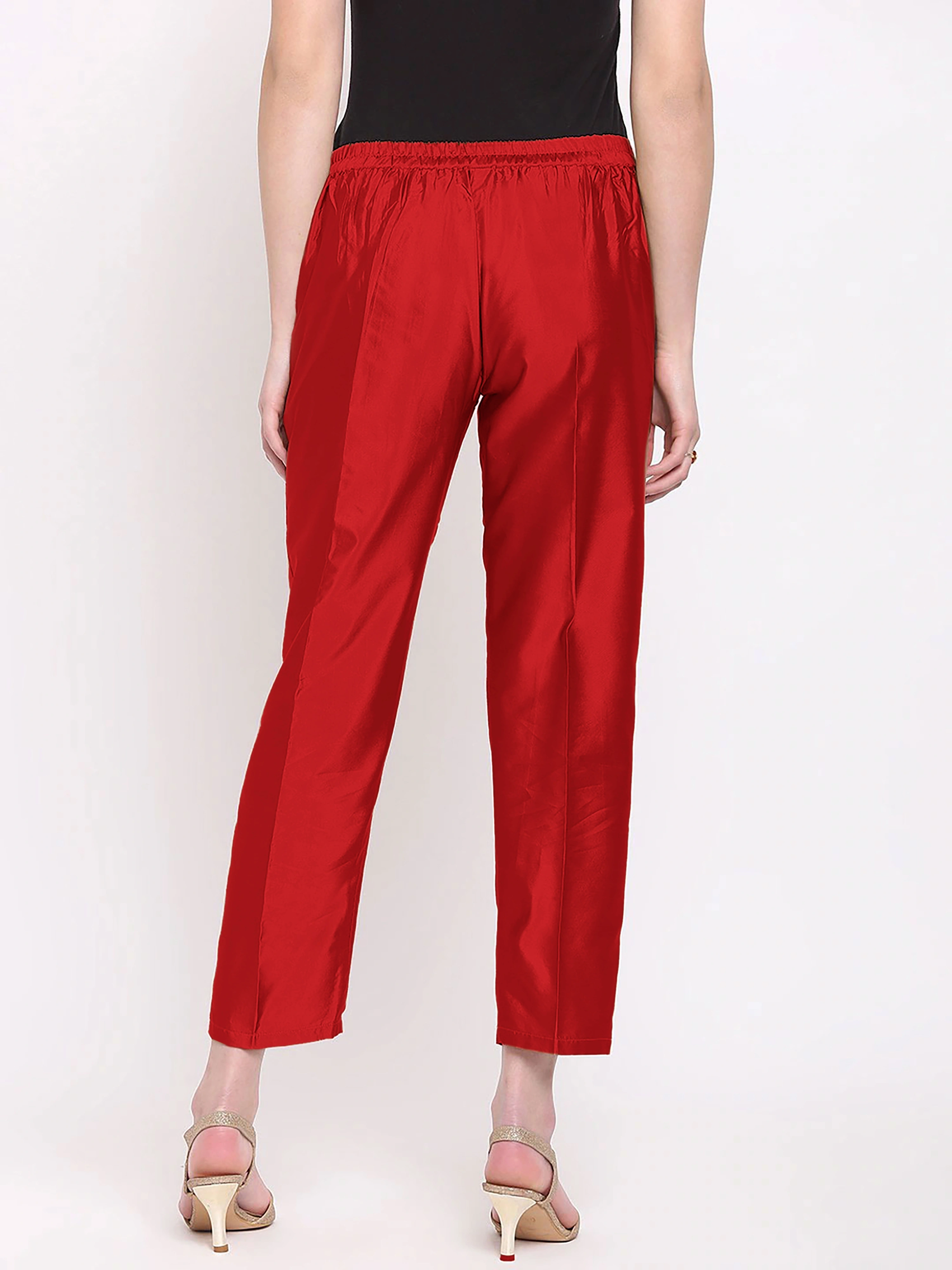 Taffeta Silk Pant-Red-32 (L)-3