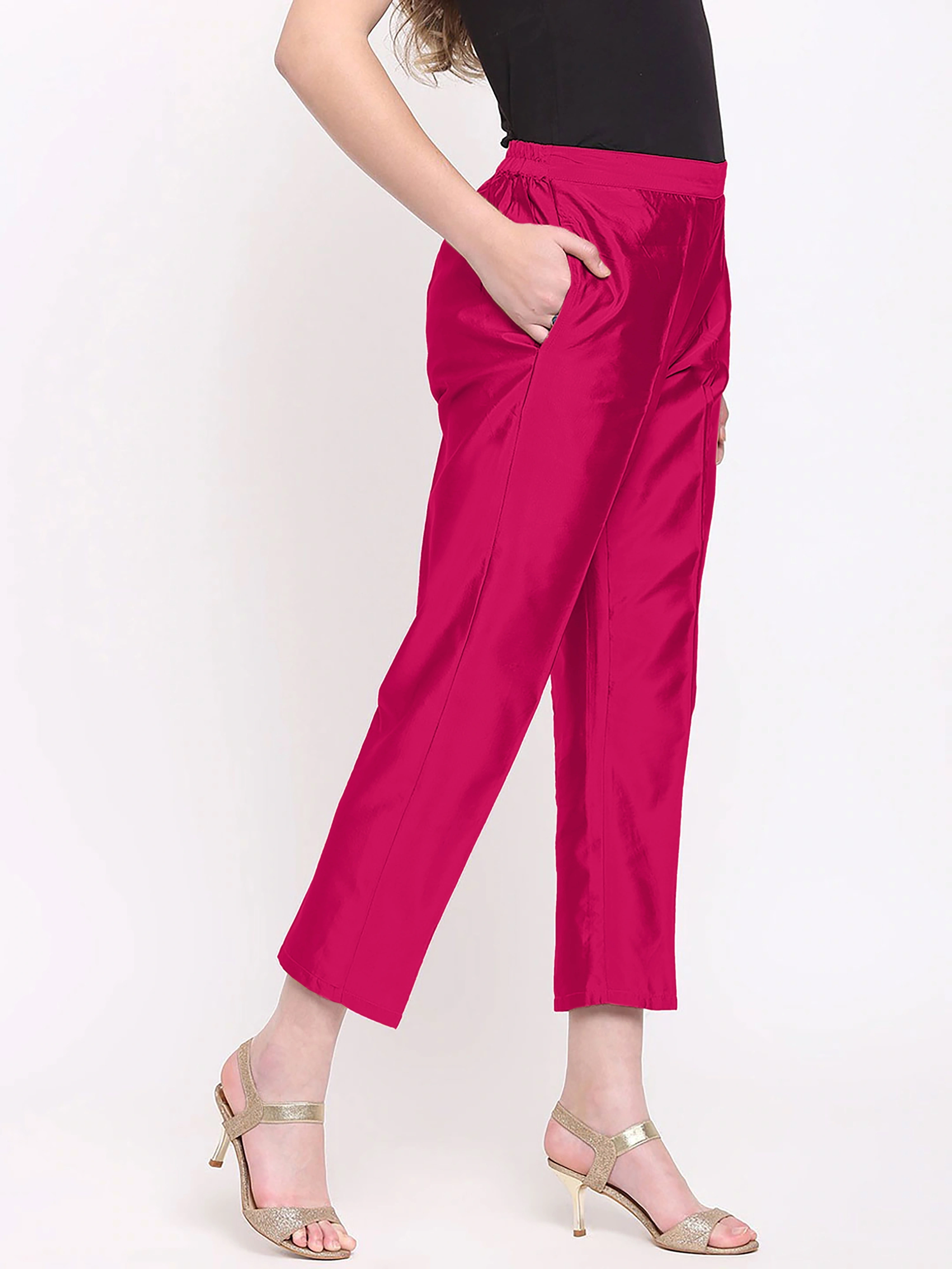 Taffeta Silk Pant-Magenta-32 (L)-1