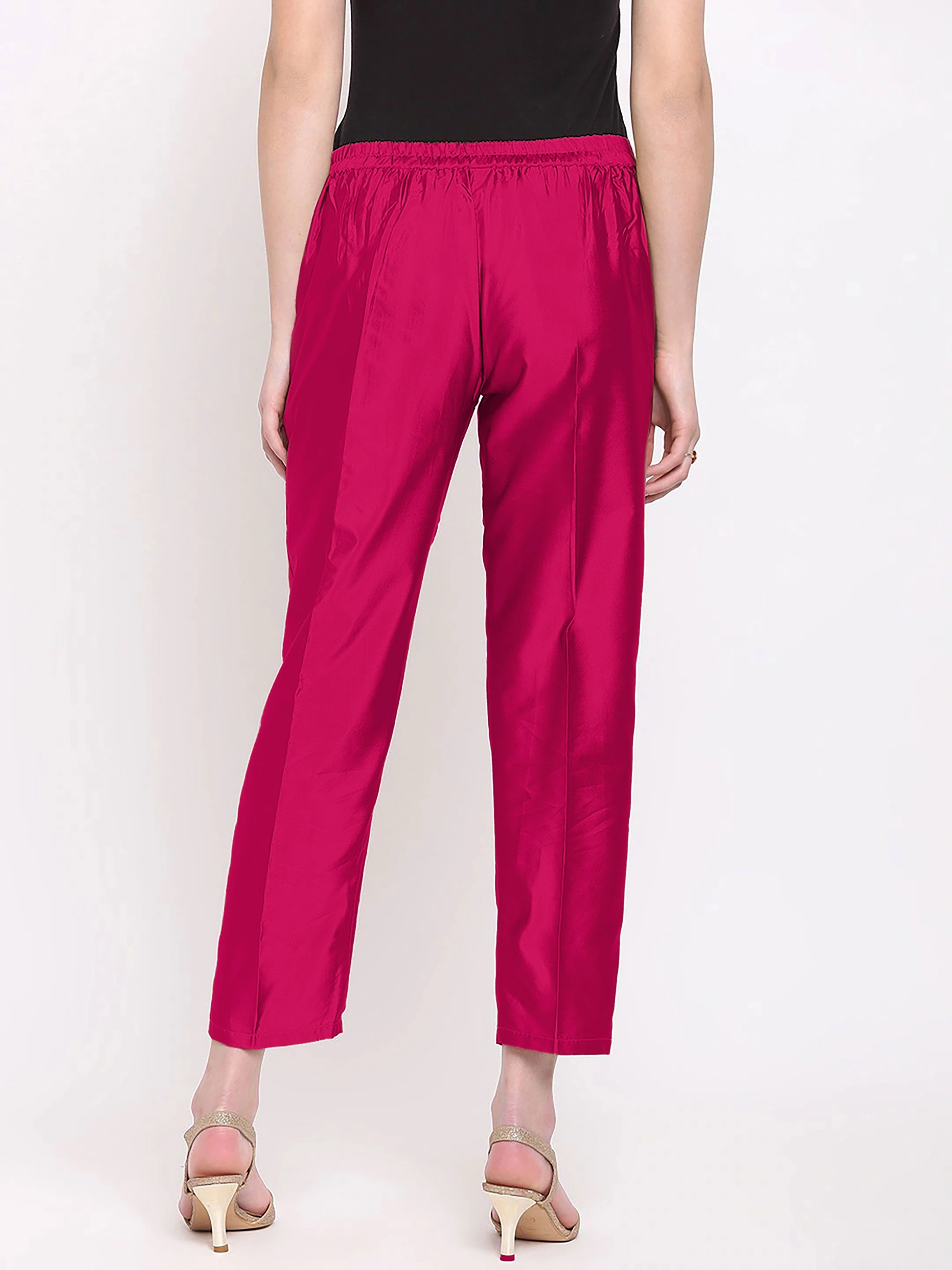 Taffeta Silk Pant-Magenta-32 (L)-3