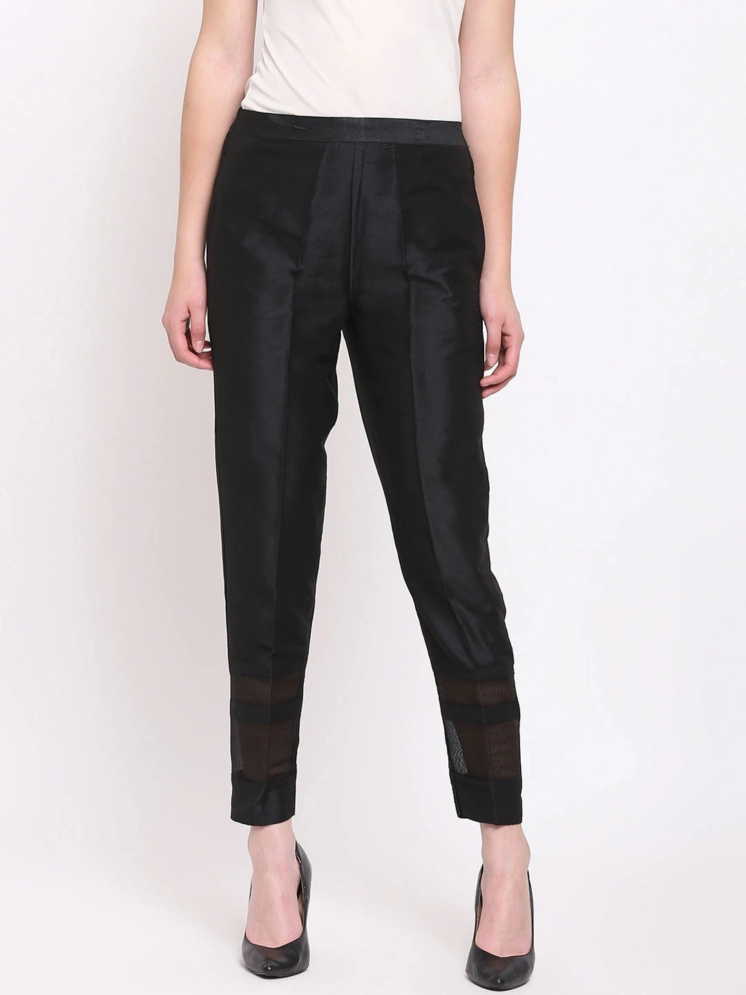 Stripe Silk Pant-32 (L)-Black-2