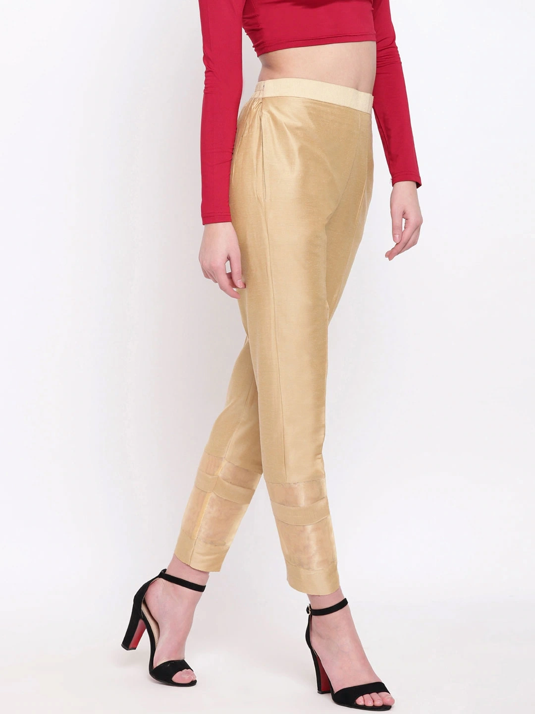 Stripe Silk Pant-Golden-32 (L)-1