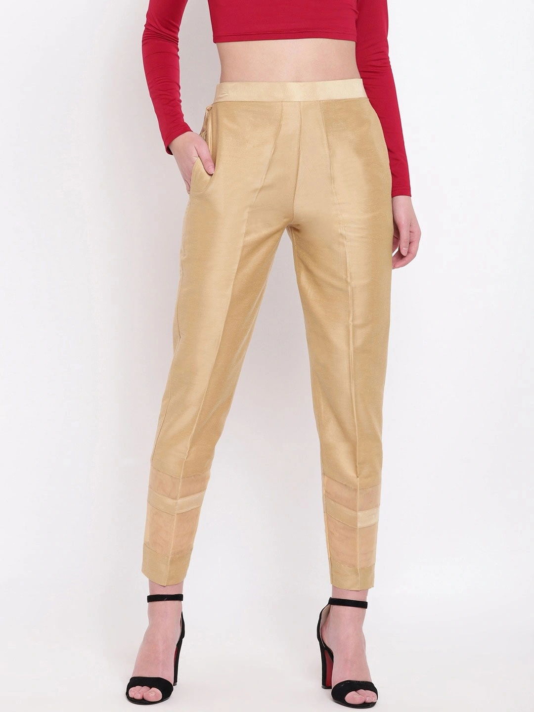 Stripe Silk Pant-Golden-32 (L)-2