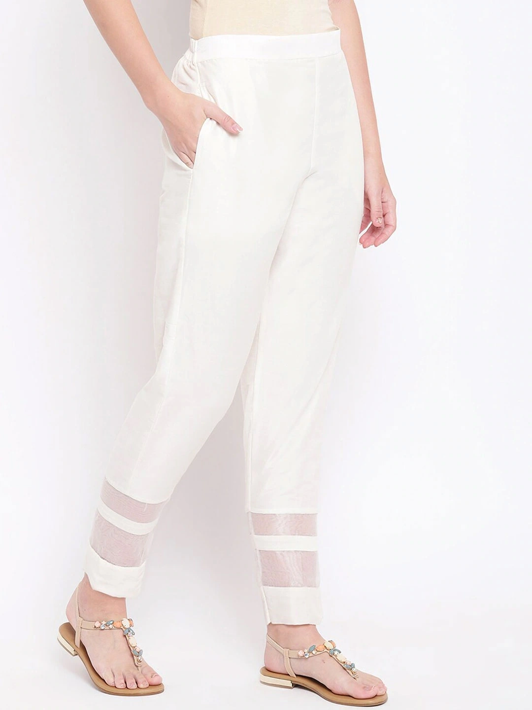 Stripe Silk Pant-White-32 (L)-1