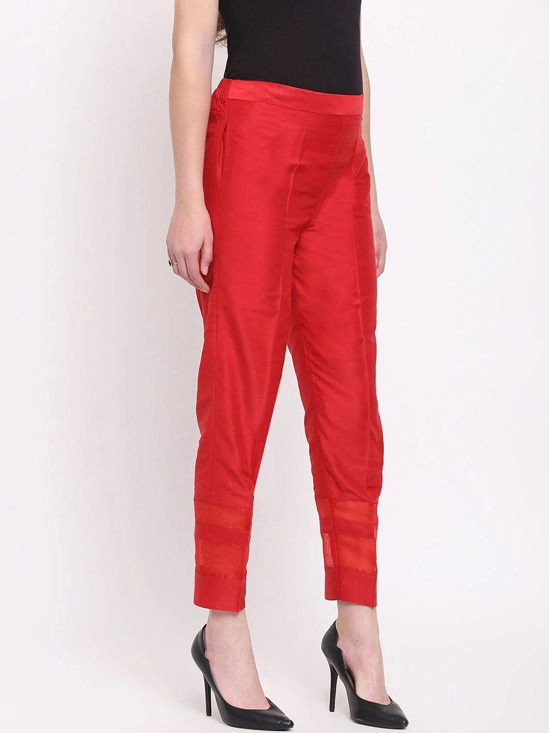 Stripe Silk Pant-Red-32 (L)-1