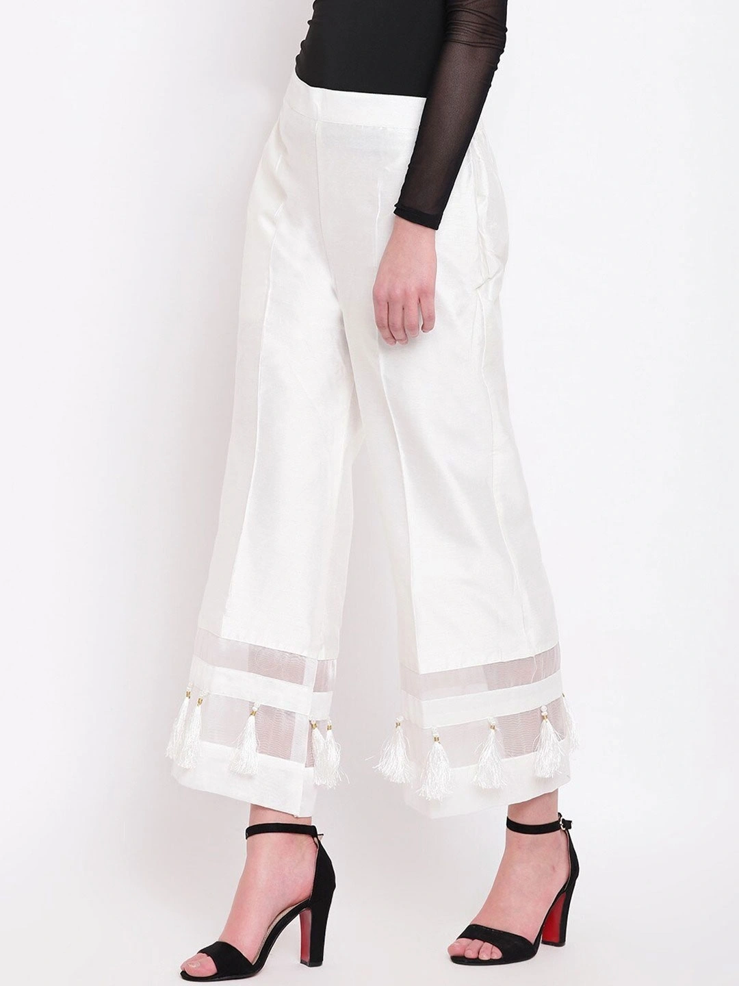 Stripe Silk Palazzo-32-34 (XL)-White-1