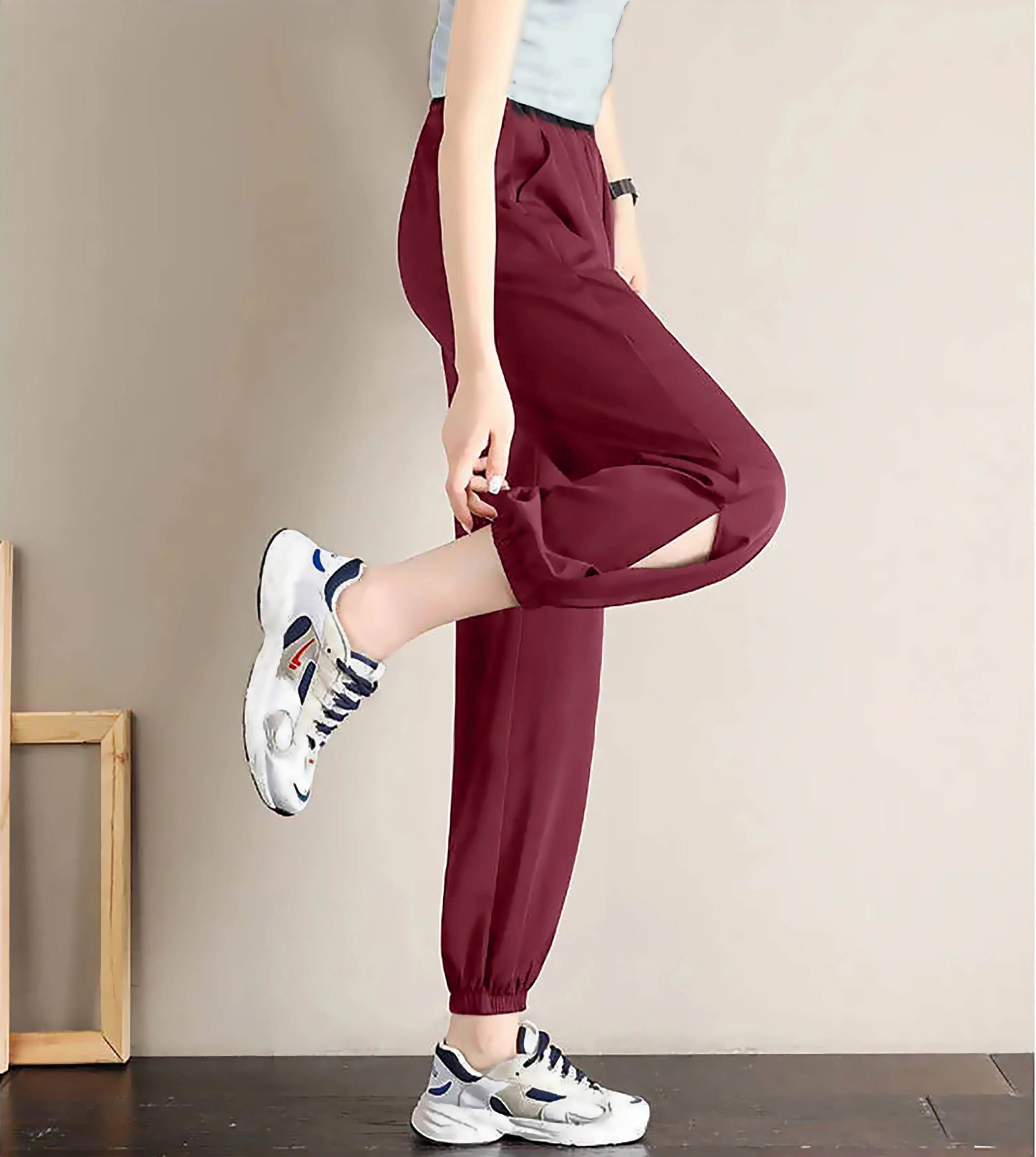 Slit Jogger-30-32 (XL)-Burgundy-3