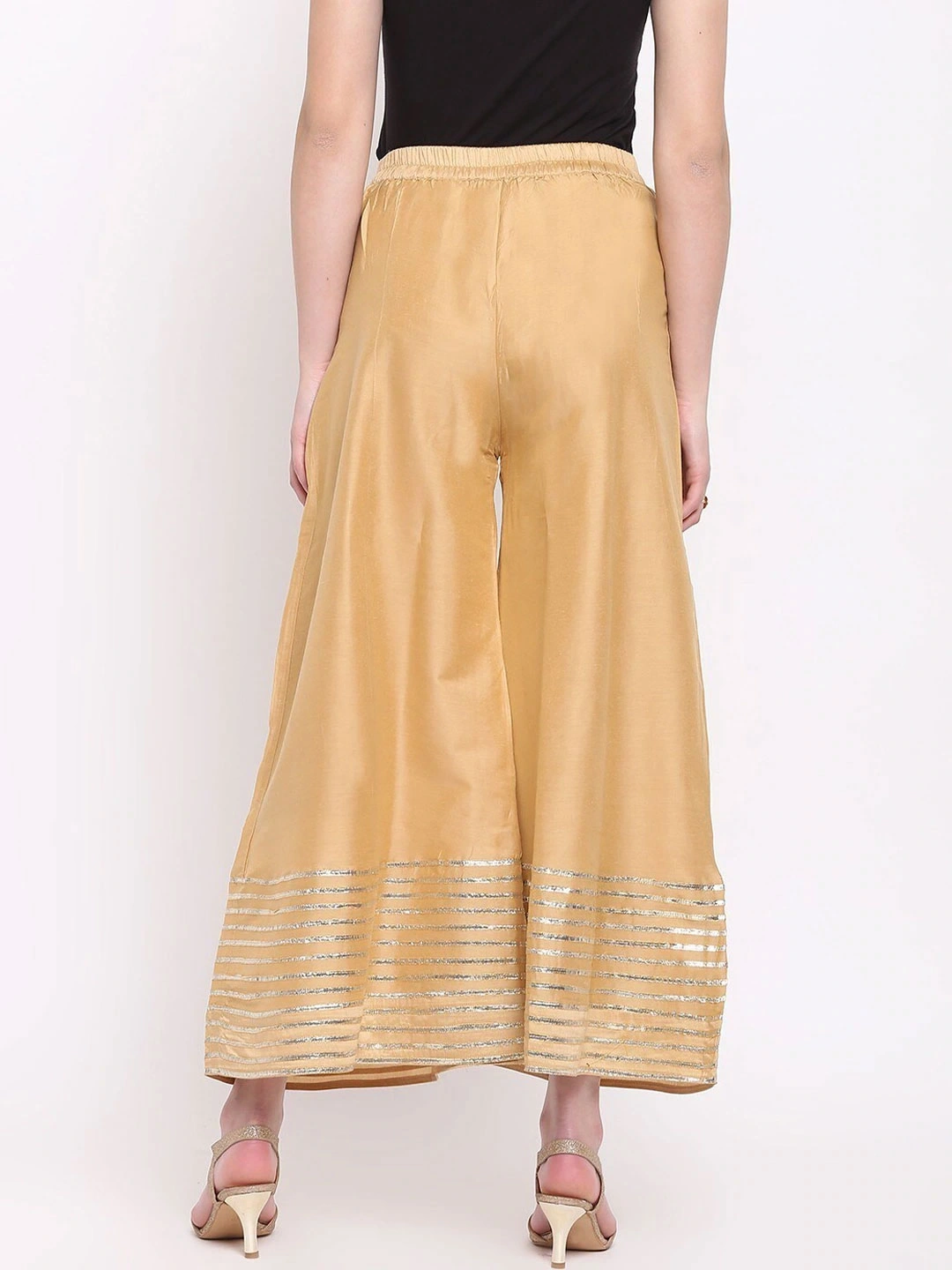 Kalidaar Silk Palazzo-34-38 (2XL)-Golden-1