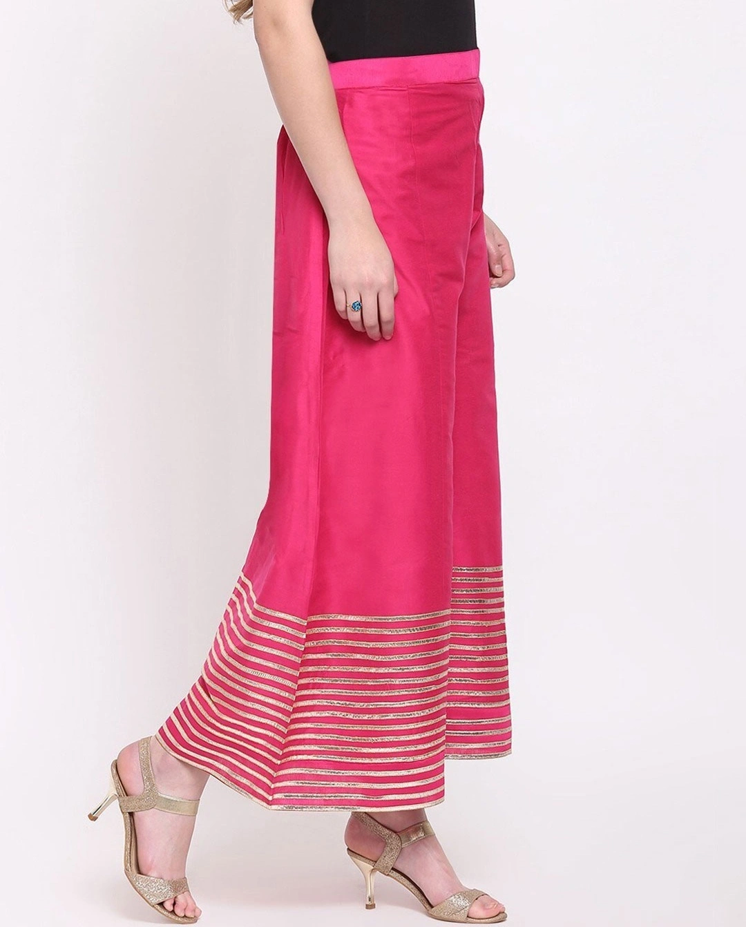 Kalidaar Silk Palazzo-34-38 (2XL)-Magenta-1