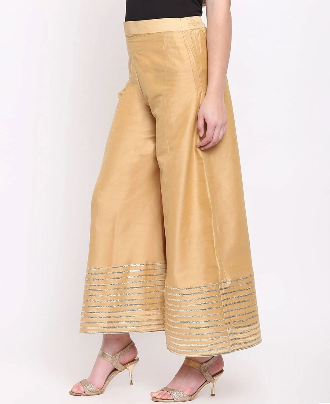 Kalidaar Silk Palazzo-40-44 (4XL)-Golden-2