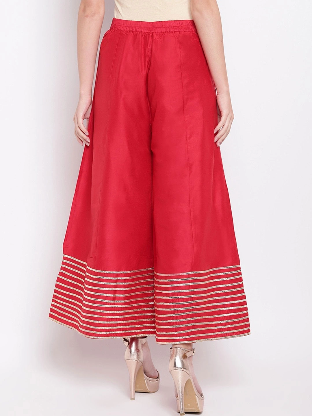 Kalidaar Silk Palazzo-40-44 (4XL)-Red-2