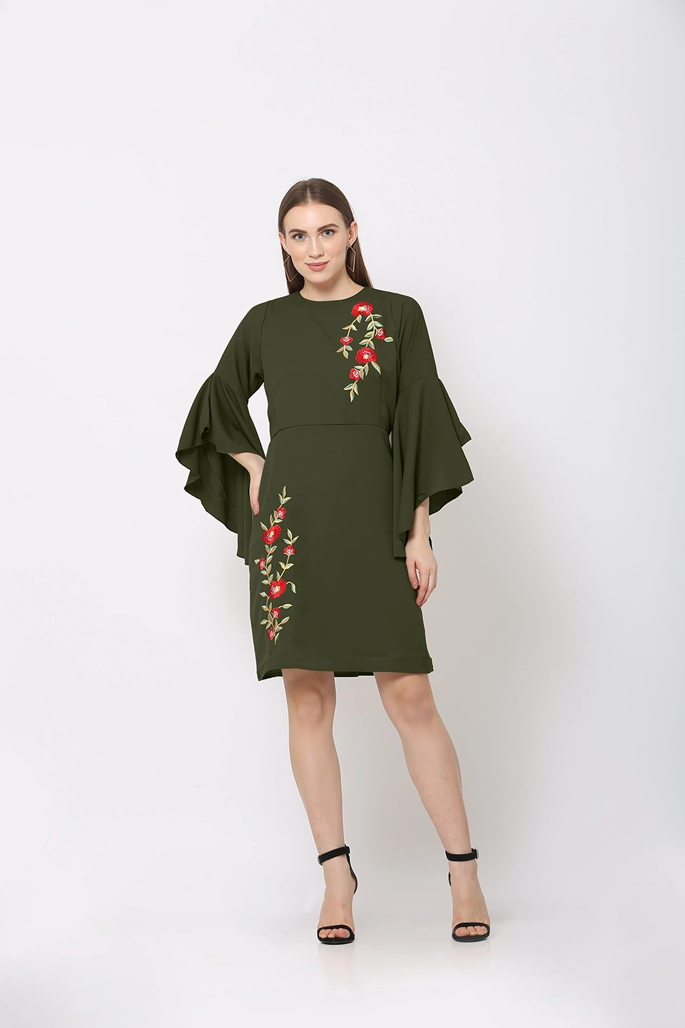 Embroidery Dress-30-32 (XL)-Green-1