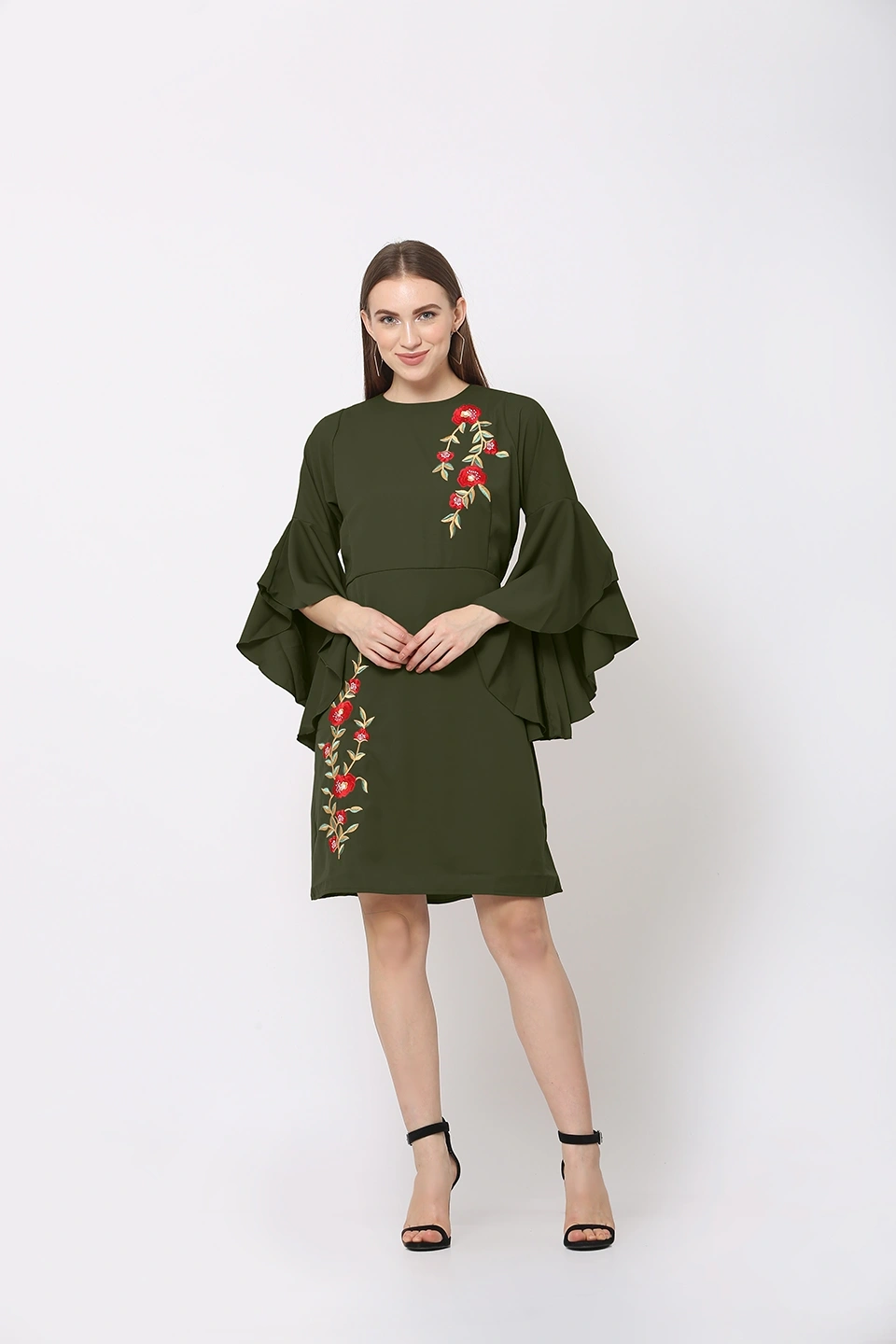 Embroidery Dress-30-32 (XL)-Green-2