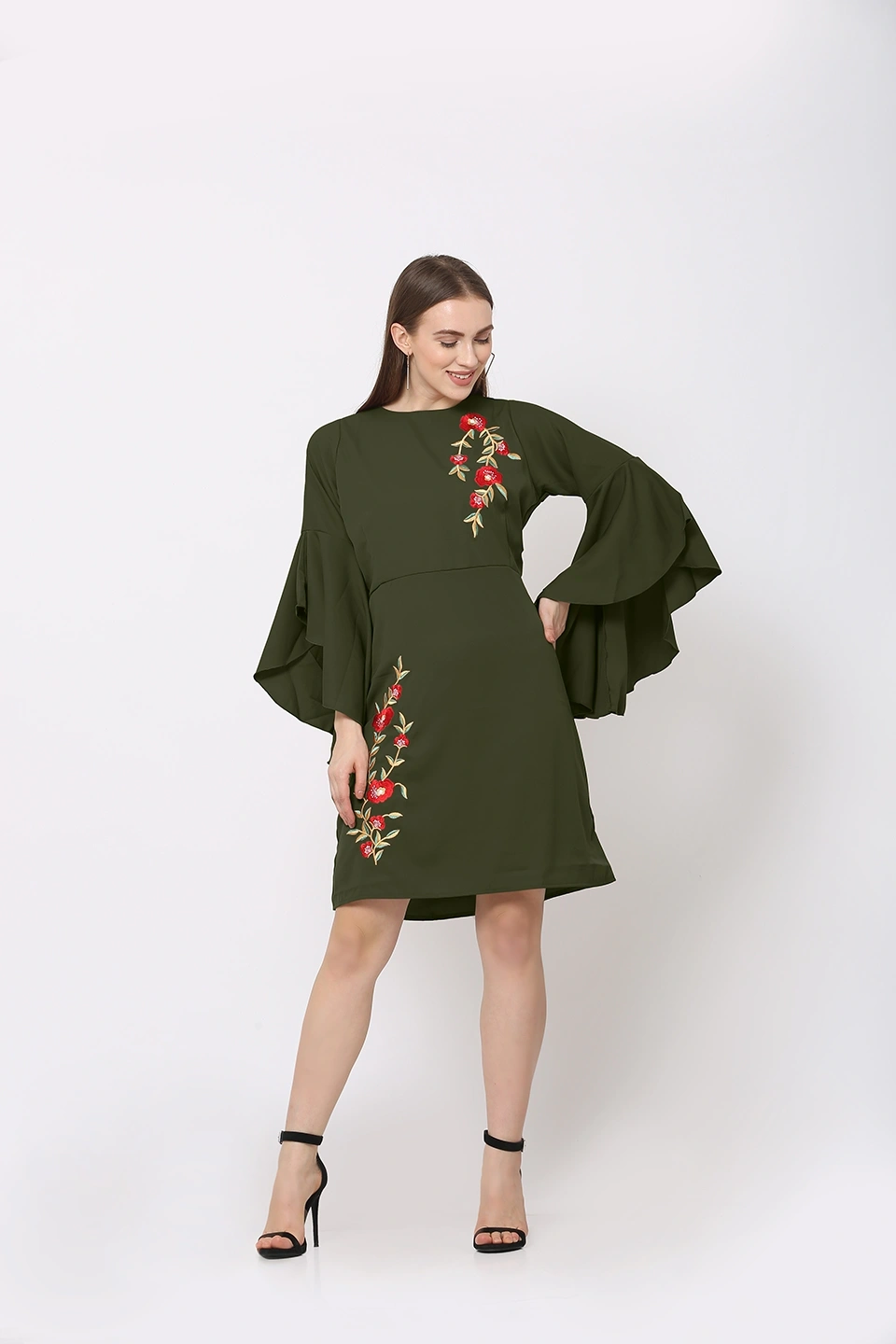 Embroidery Dress-30-32 (XL)-Green-3