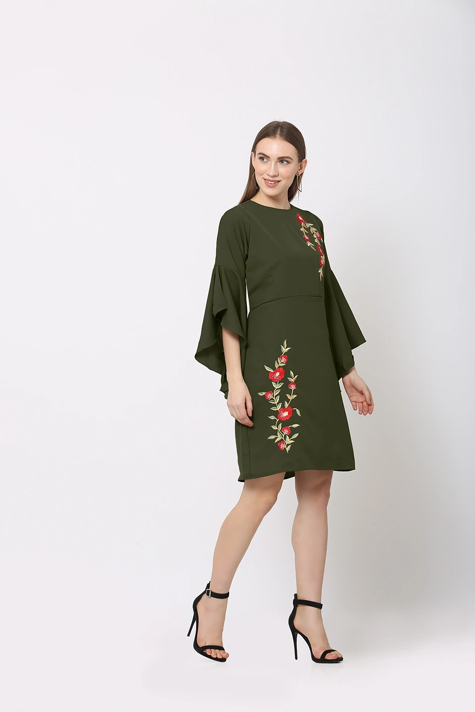 Embroidery Dress-30-32 (XL)-Green-4