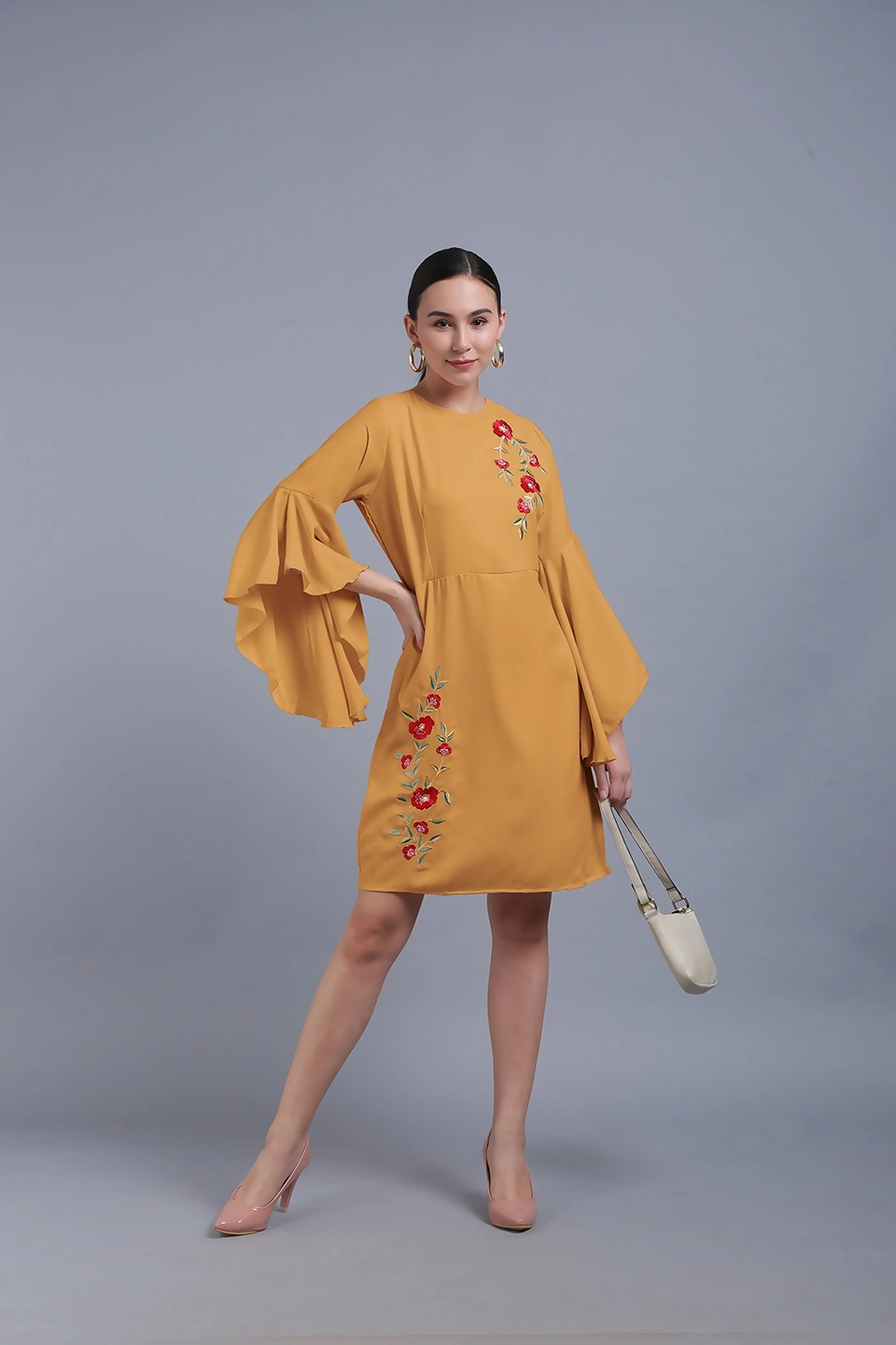 Embroidery Dress-Butterscotch-30-32 (XL)-1