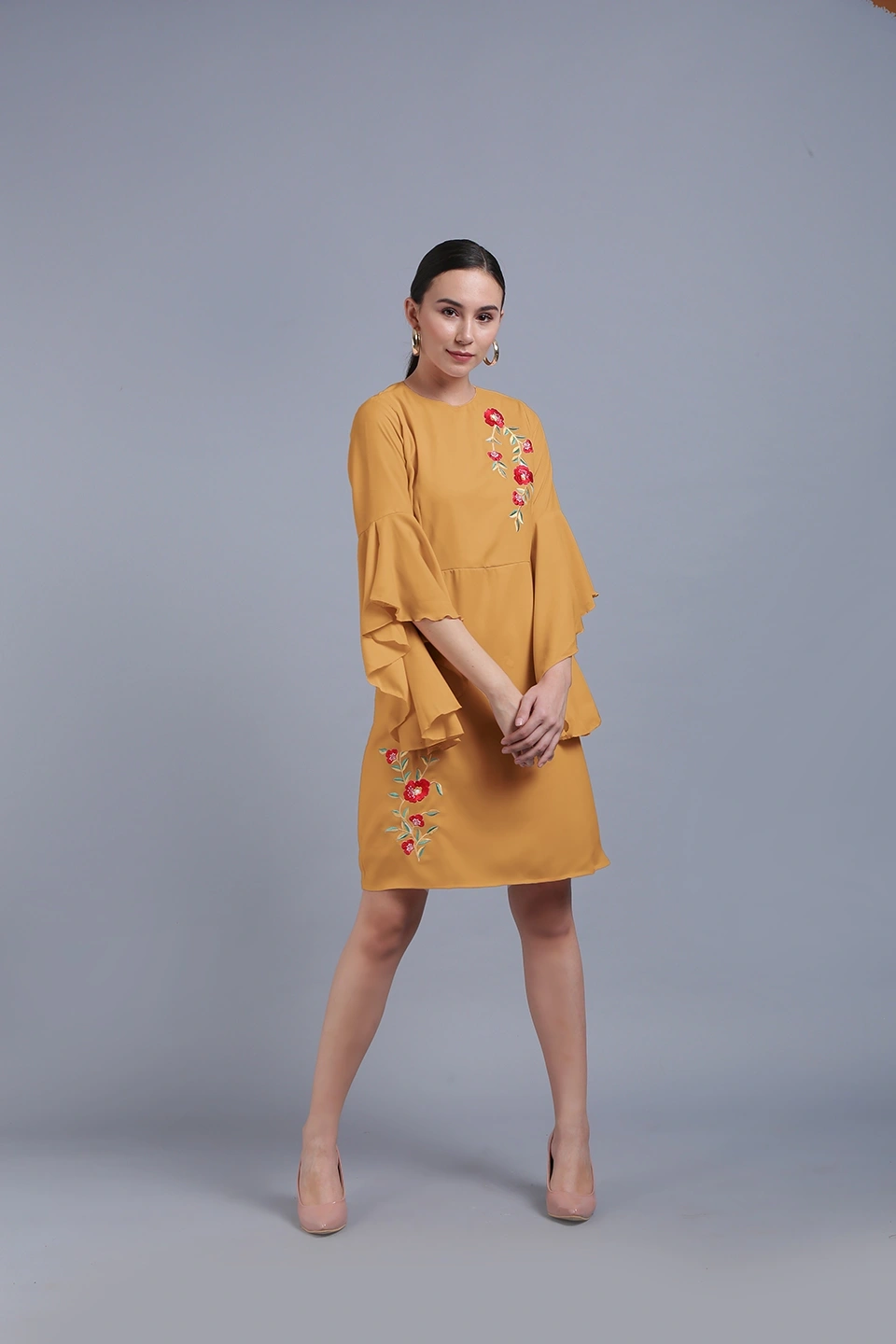 Embroidery Dress-Butterscotch-30-32 (XL)-2