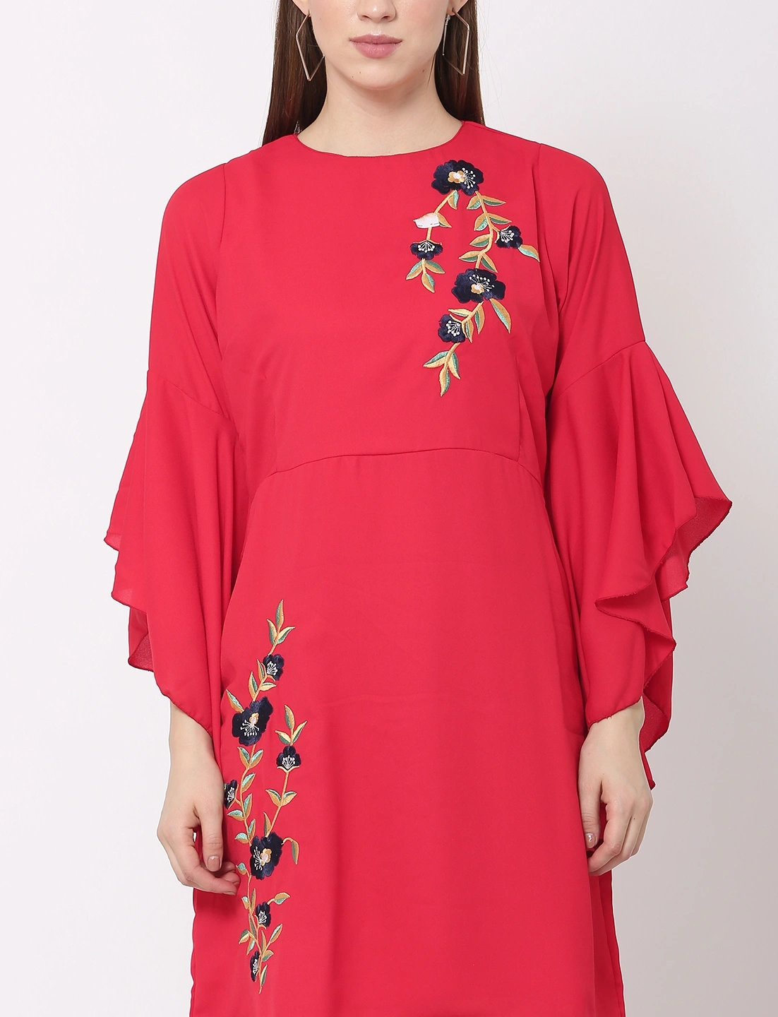 Embroidery Dress-Red-30-32 (XL)-1