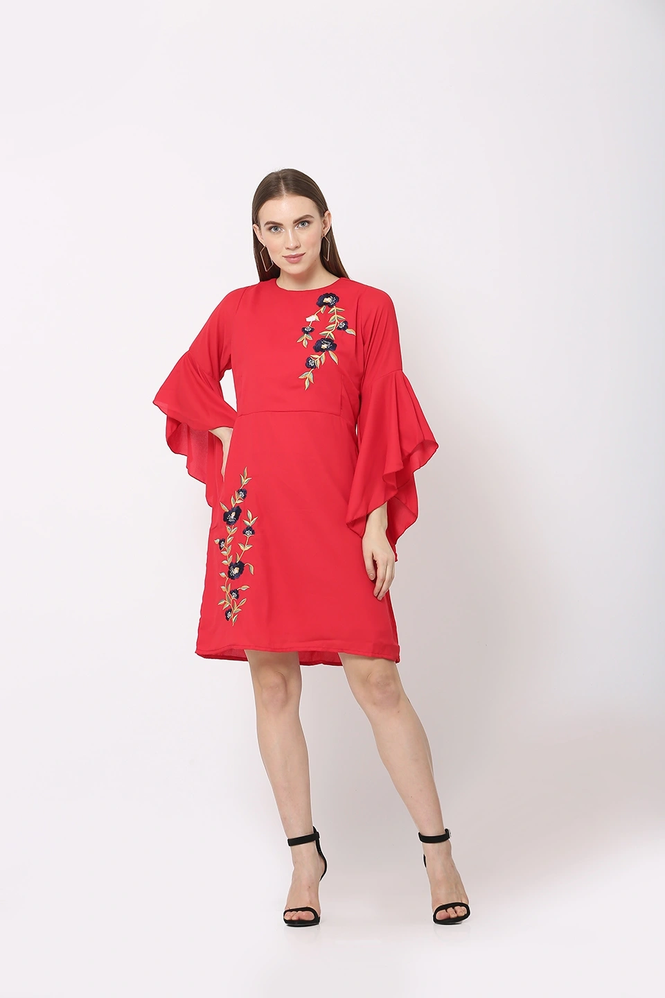 Embroidery Dress-Red-30-32 (XL)-2